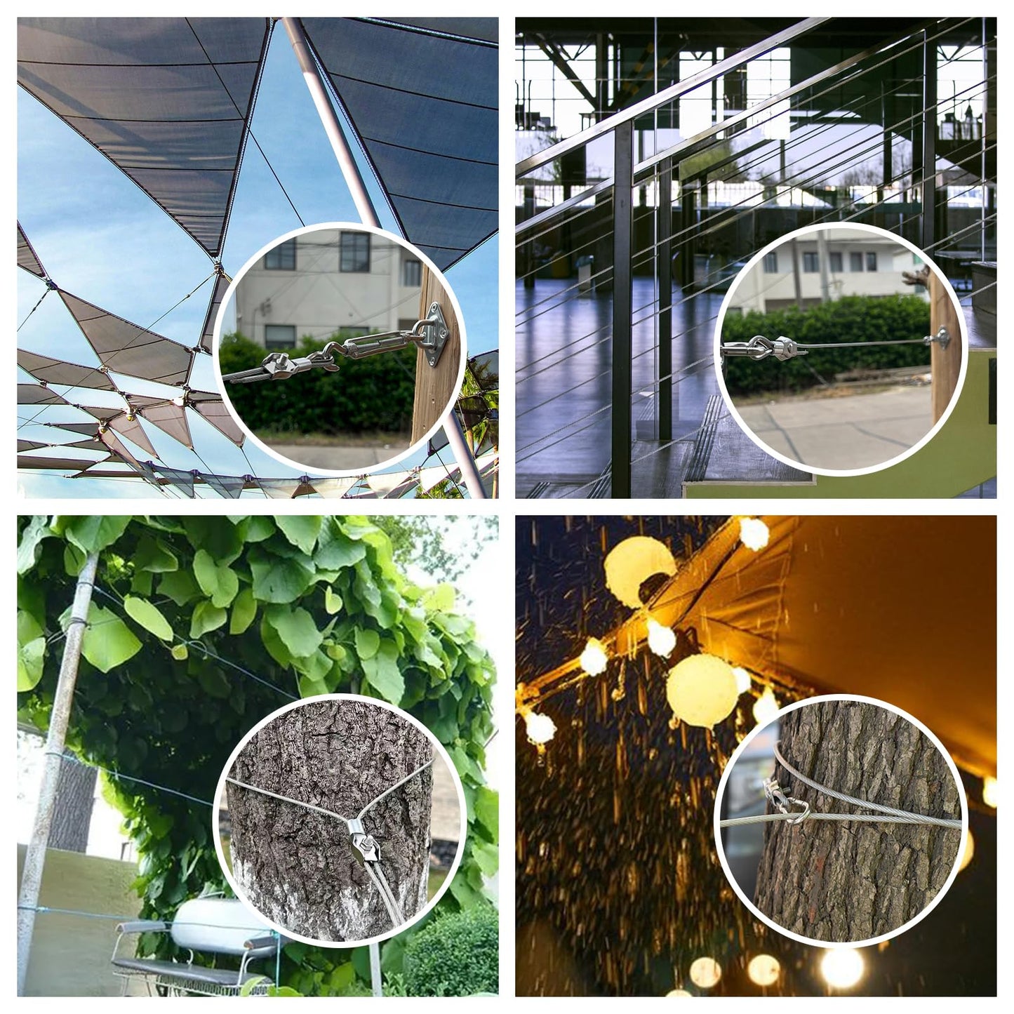 Unicaravan Shade Sail Hardware Kit 6 inch with 131FT 1/8" Wire Rope Kit for Triangle Rectangle Sun Shade Sail Outdoor Installation turnbuckles for Cables Wire for Outdoor,Garden,Kitchen,Craft,243PCS