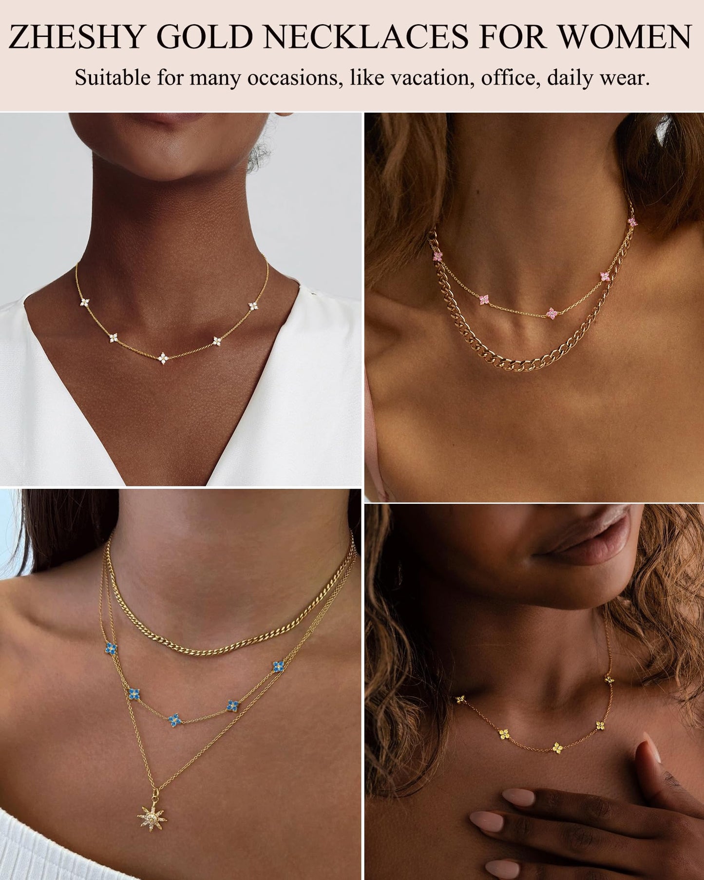 Birthstone Gold Necklace for Women Dainty Non Tarnish 14K Gold Plated Diamond Choker Necklaces Clover Emerald Green Cubic Zirconia Necklace Birthday Valentine's Day Gifts Womens Prom Gold Jewelry