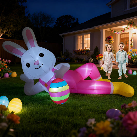 12ft Giant Easter Bunny Inflatable Lying Bunny Outdoor Decorations Blow up Decor for Yard Decor/Lawn/Garden/Holiday Party