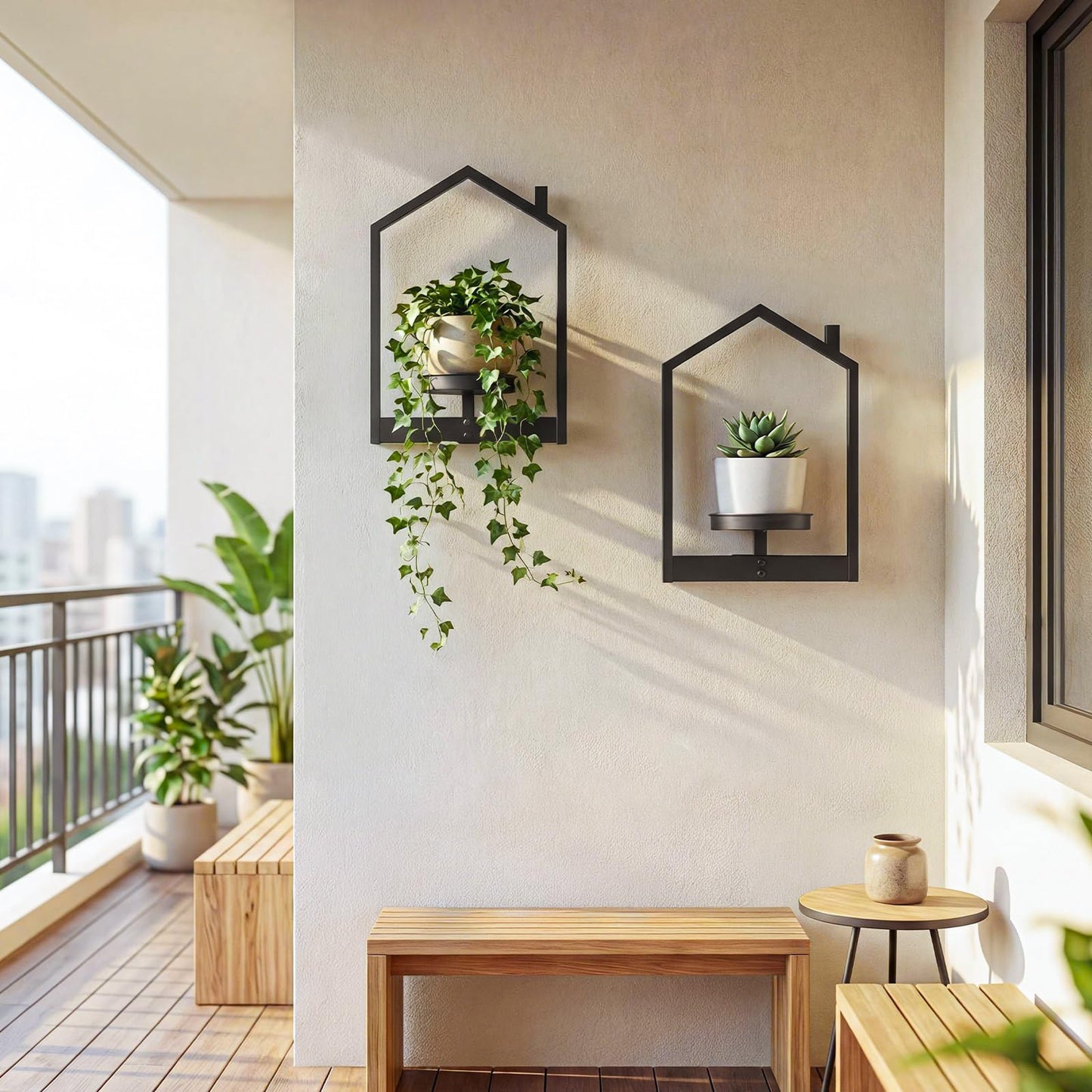HOOBRO Hanging Planters for Indoor Plants, Wall Plant Holder Set of 3, Plant Hanger Indoor Window Plant Shelves, Metal Frame, Space Saving, for Living Room Outdoor Entryway, Black BK08HJP301
