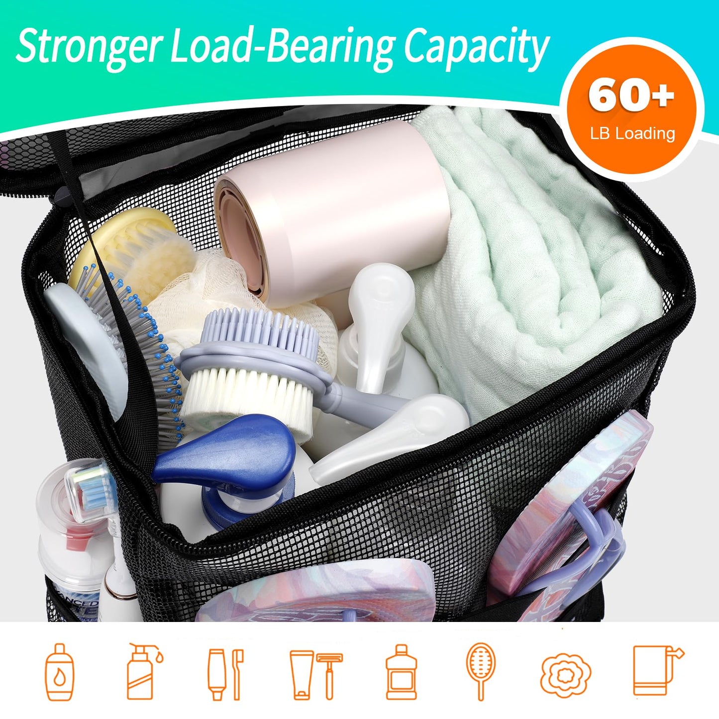 Dorm Room Essentials for Guys Girls Boys, Quick Dry Mesh Shower Caddy Portable, Large Capacity Toiletry Bag with Hanging Hook, Travel Beach Camping Cruise Ship Essentials, Birthday Gifts for Women Man
