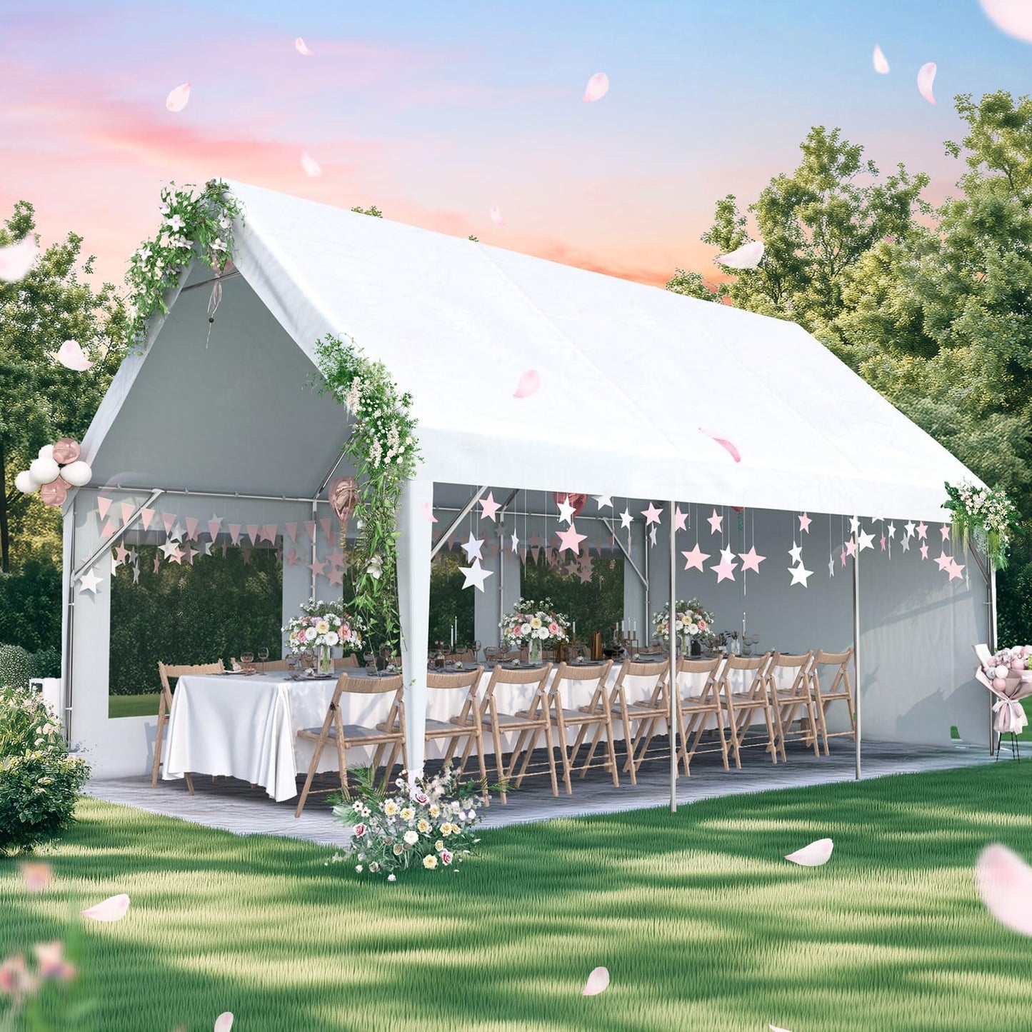 Quictent Heavy Duty 10x20 ft Carport Canopy with High Peak and Ventilation Window Sidewalls, Storage Shed for RV/Truck/Boat Outdoor Party Tent for Wedding - White