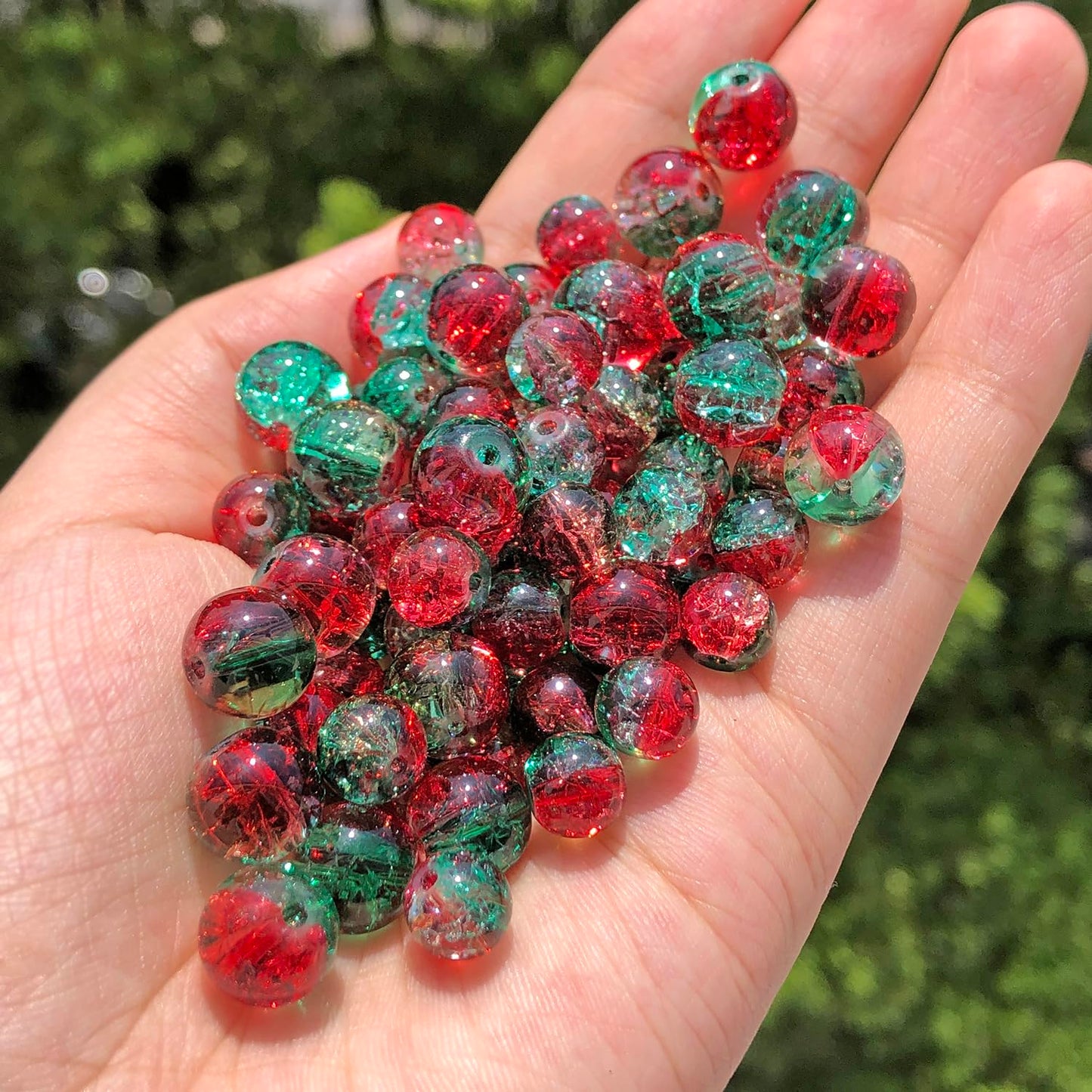 NITOPUPU 100Pcs 10mm Christmas Beads Made of Glass, Round Loose Gemstone Stone Beads for Jewerly Making with Crystal Stretch Cord