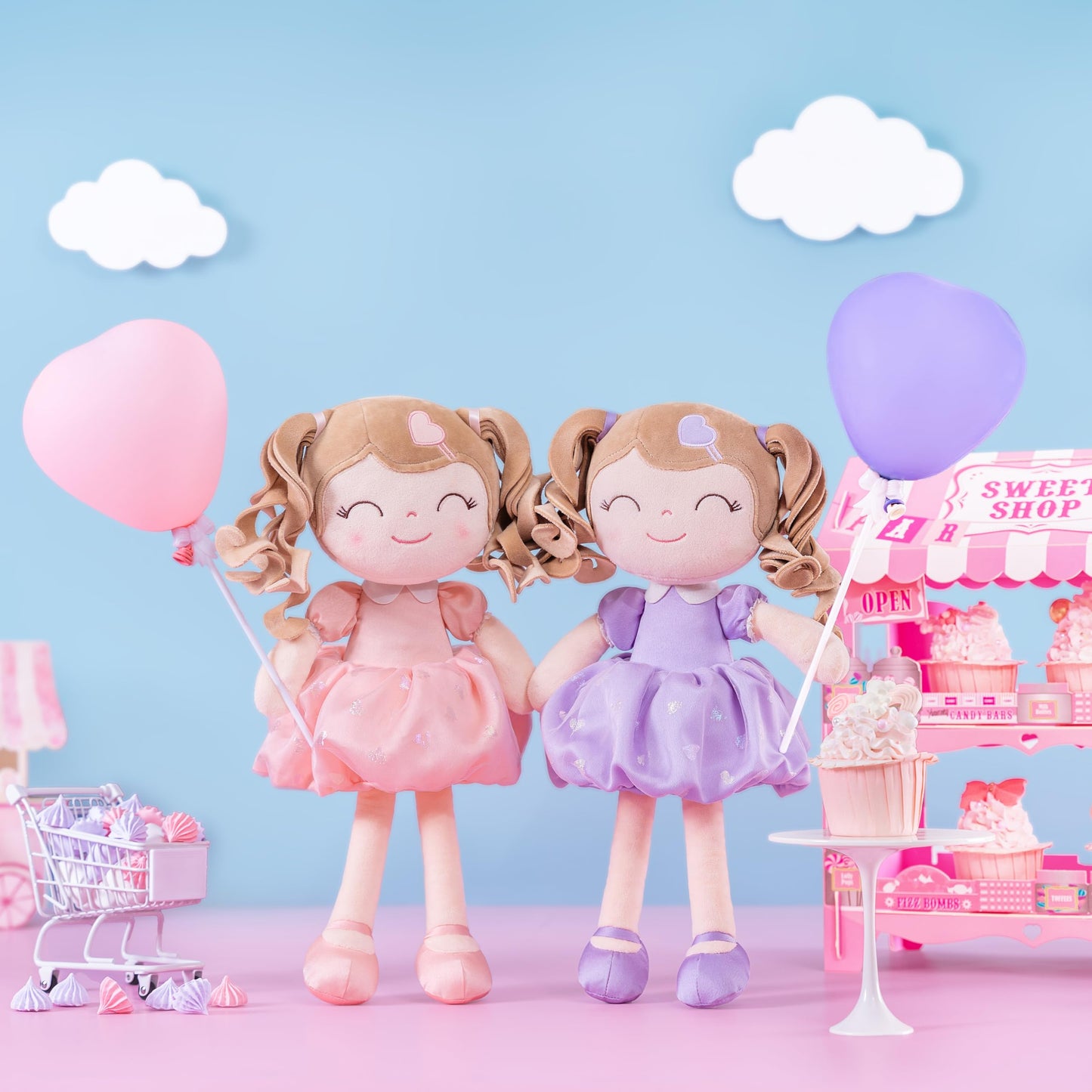Gloveleya Baby Doll Baby Girl Gifts Plush Curly Kids Girl Toys with Love Toys for Ages 2-4 Toddler Toy Pink