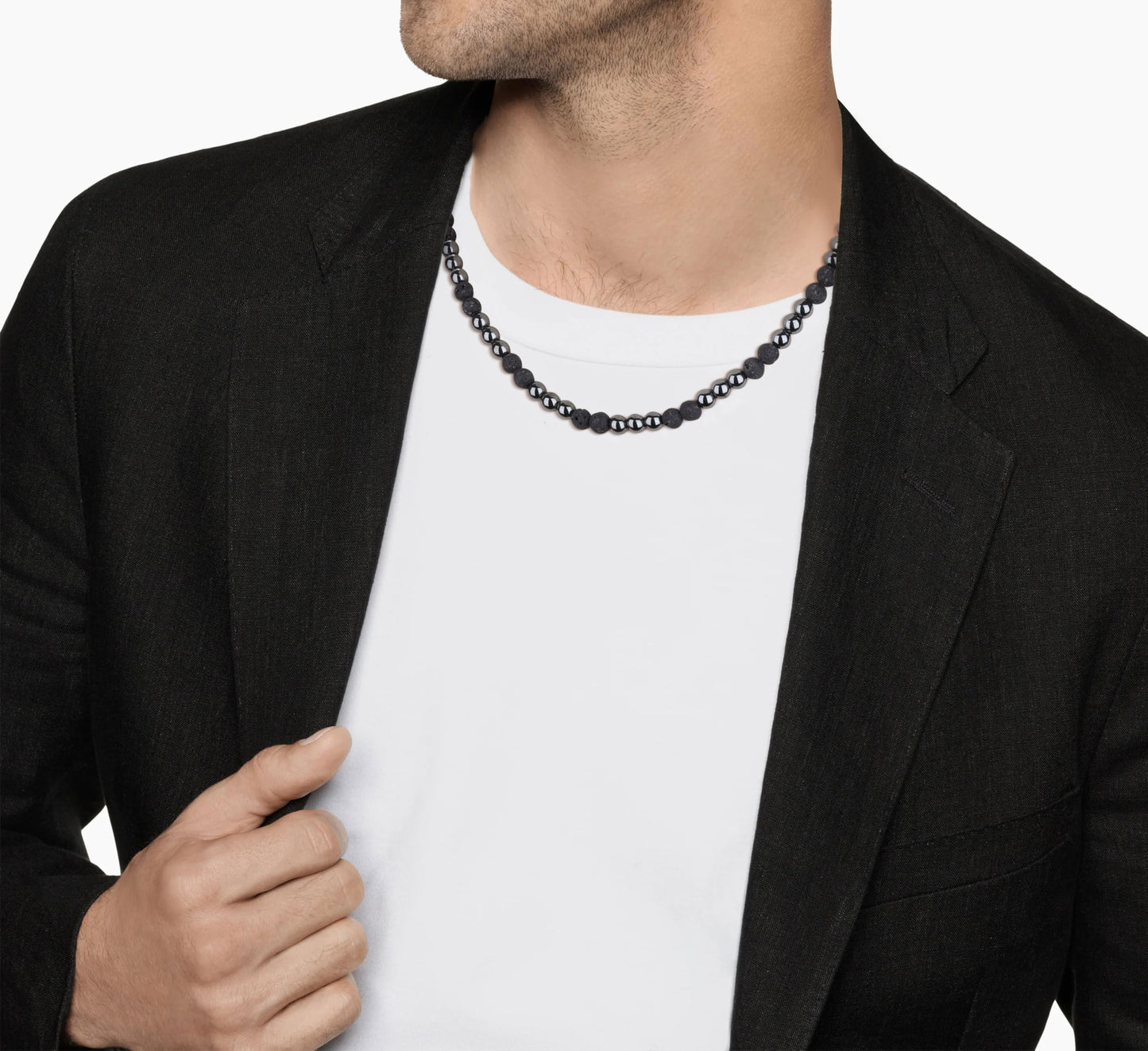 GAVU Lava Hematite Men's Beaded Stone Necklace 20"