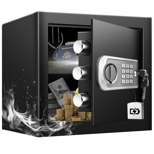 VaultHex Medium Safe Box for Home - 2.0 CuFt Mountable Cabinet with Motion Light & Dual Alarm, Digital Keypad & Override Key, Removable Shelf - Secure Black Storage for Money, Files, and Valuables