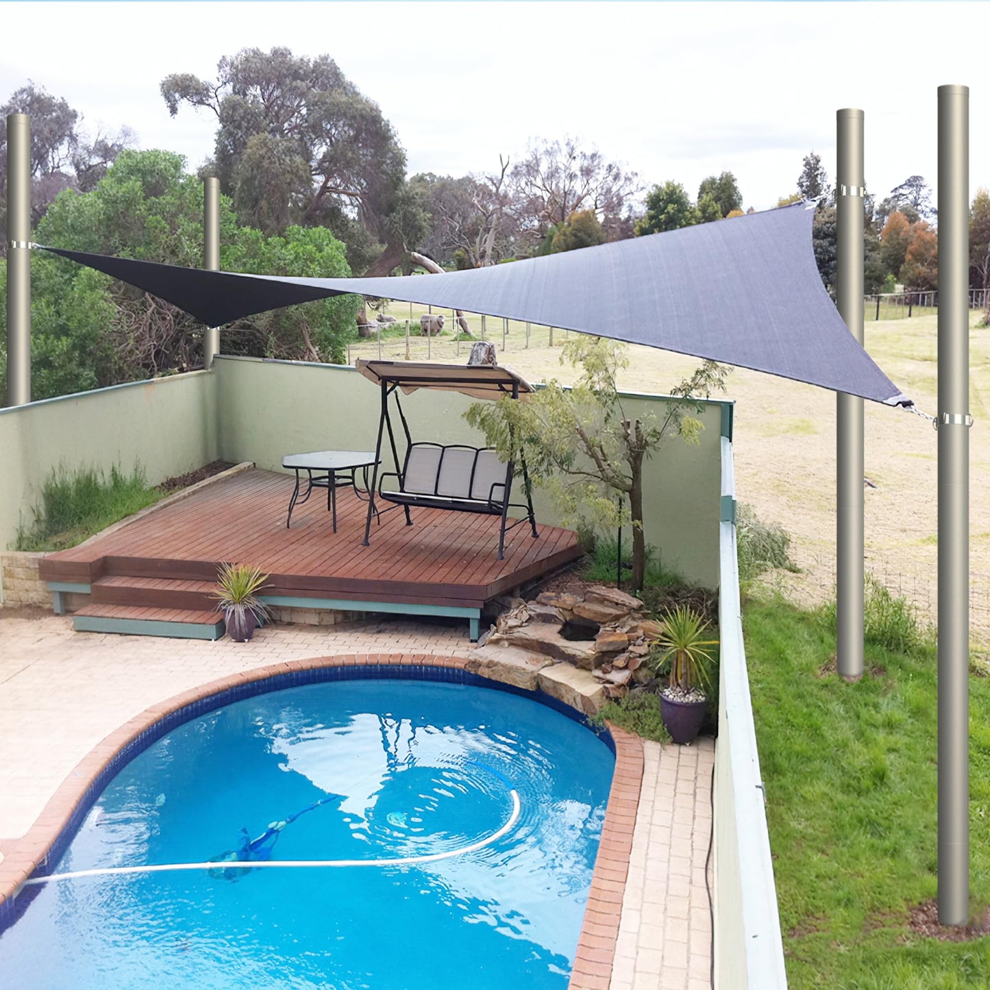 Yakmax Shade Sail Poles, Heavy Duty Sun Shade Poles, Screw in Poles for Sun Shades Outdoor, 12 Ft Sun Shade Sail Poles with D-Clamps, 2.28" Sun Shade Pole Kit for Ground Soil Backyard, 2 Packs