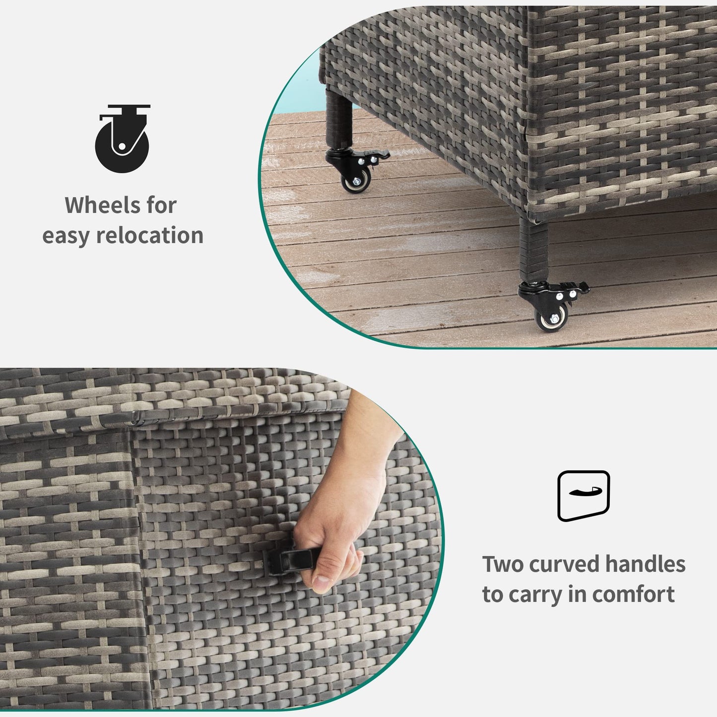 YITAHOME 200 Gallon Large Wicker Deck Box w/Storage Net, Rattan XL Outdoor Storage Box Patio Cushion Storage, Waterproof Storage Box for Patio Furniture, Garden Tools, Pool Sports Equipment (Grey)