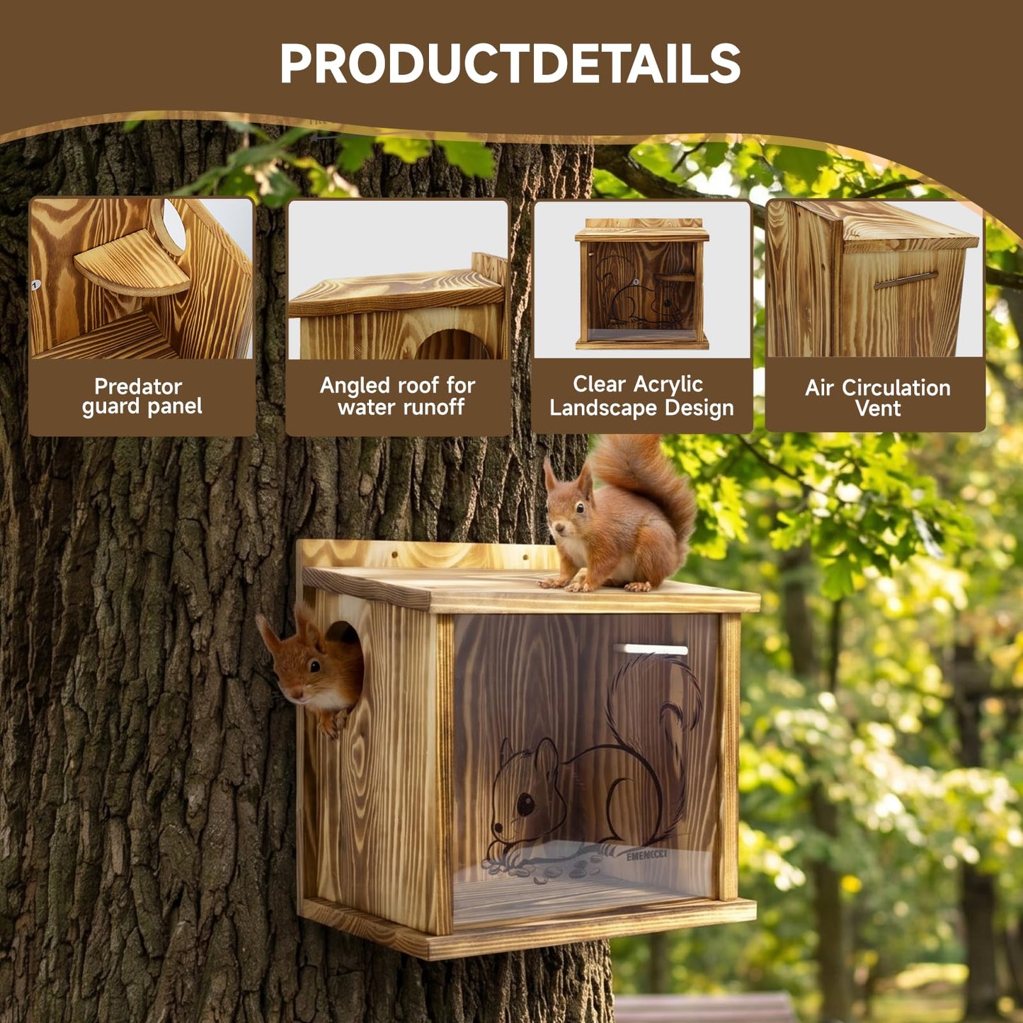 Wooden Squirrel House for Outside, Squirrel Nesting Box, Easy Assembly Squirrel Houses for Outside Nesting, Outside Nesting, Chipmunk Houses, Outdoor Squirrel Box for Backyard Wildlife