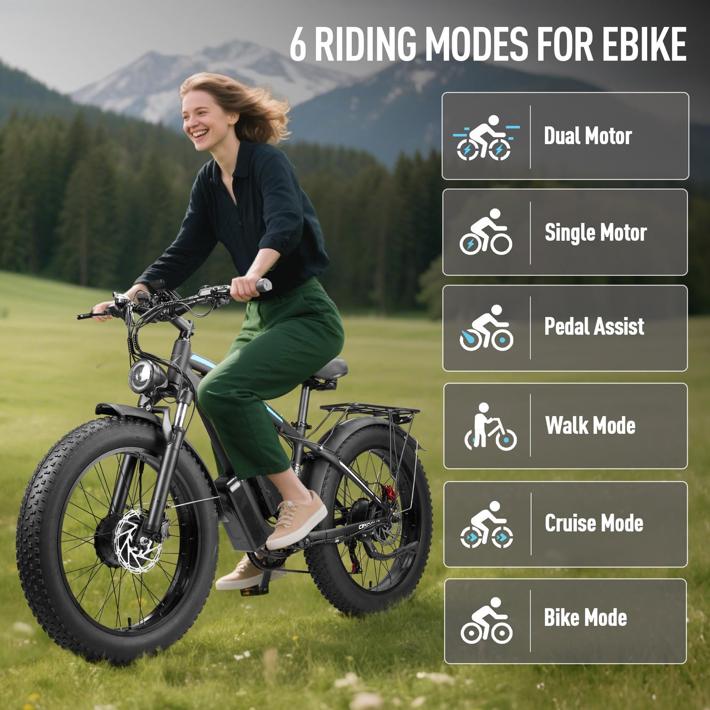 Qweepei Peak 6000W Dual Motor Ebike Fast 47MPH 52V 34AH UL Certified Battery Electric Bike for Adults 100 Miles Long Range 24Inch Fat Tire Commuter Electric Bicycle for All Terrain (Blue)