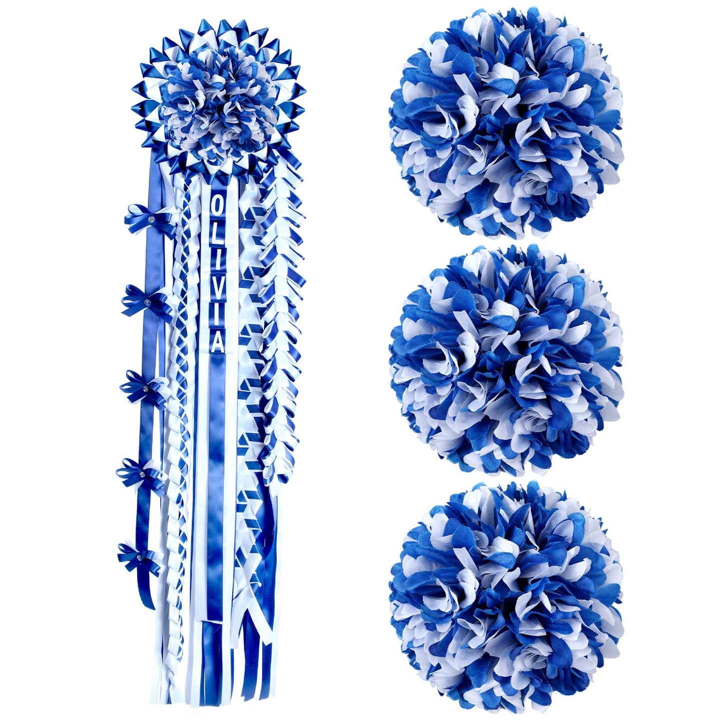 Knitgrip 3 Pcs Blue and White Homecoming Mum Flowers 6.5" Silk Homecoming Mum Supplies Trinkets 21 Layers Artificial Flowers Kits for Back to School Week Party Decorations