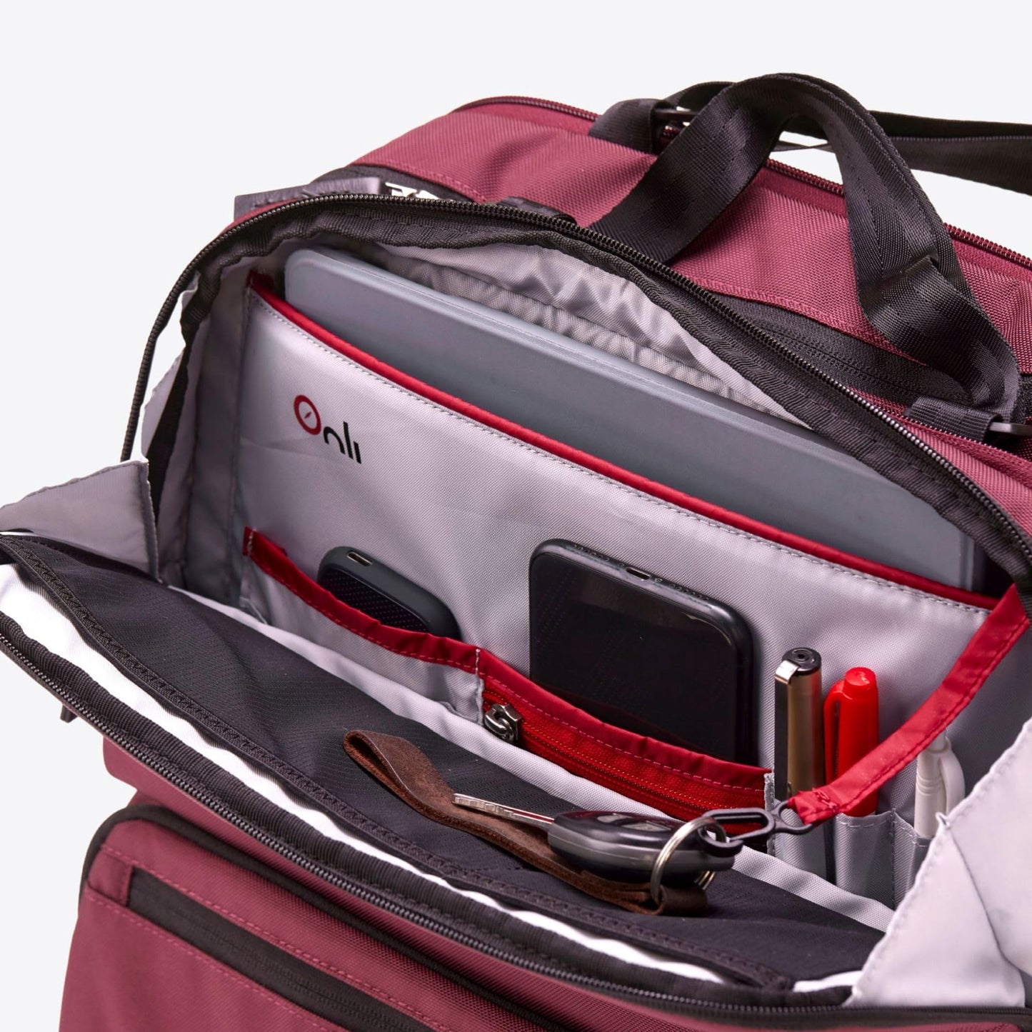 ONLI TRAVEL Trilogy All-In-One Bundle: 3-Part Modular Rolling Pack and 8 Perfect Fit Packing Cubes and a padded hip belt. Get 3 bags in 1 (Zinfandel)