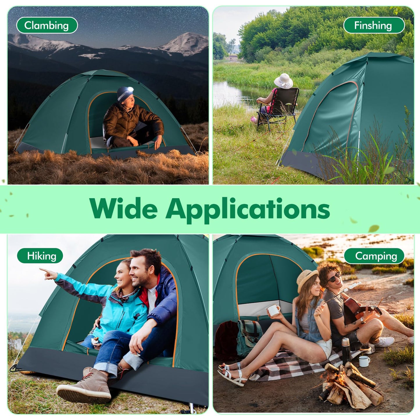 Woanger 10 Pack 10/16 Pack Bulk 2 Person Camping Tents for Homeless Lightweight Tent with Rain Fly and Carrying Bag Waterproof Windproof Setup Pop Up for Camping Backpacking Donation (Green)