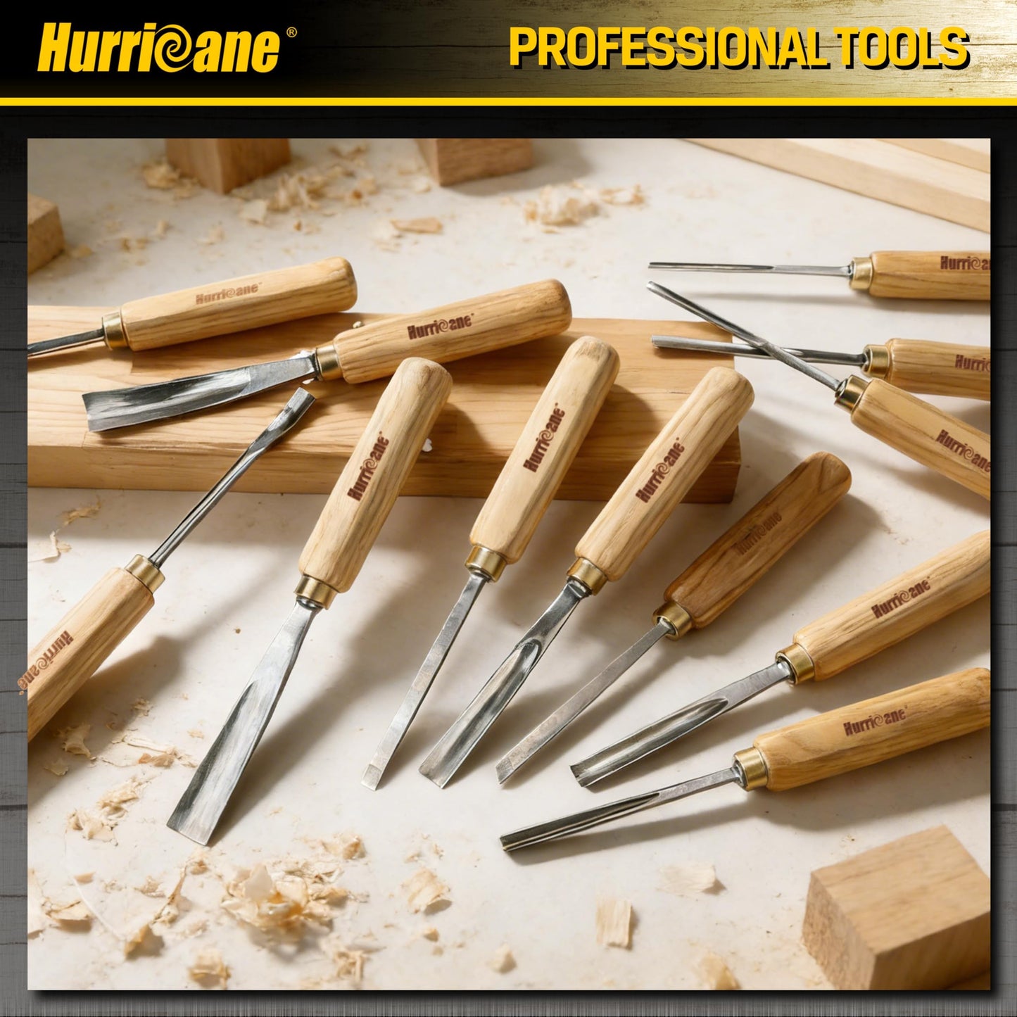 HURRICANE 12-Piece Wood Carving Tools Set, Professional Wood Carving Chisels Kit with Razor Sharp 60CRV Steel Blades, Ash Wood Handles & Canvas Case for Beginners & Professionals