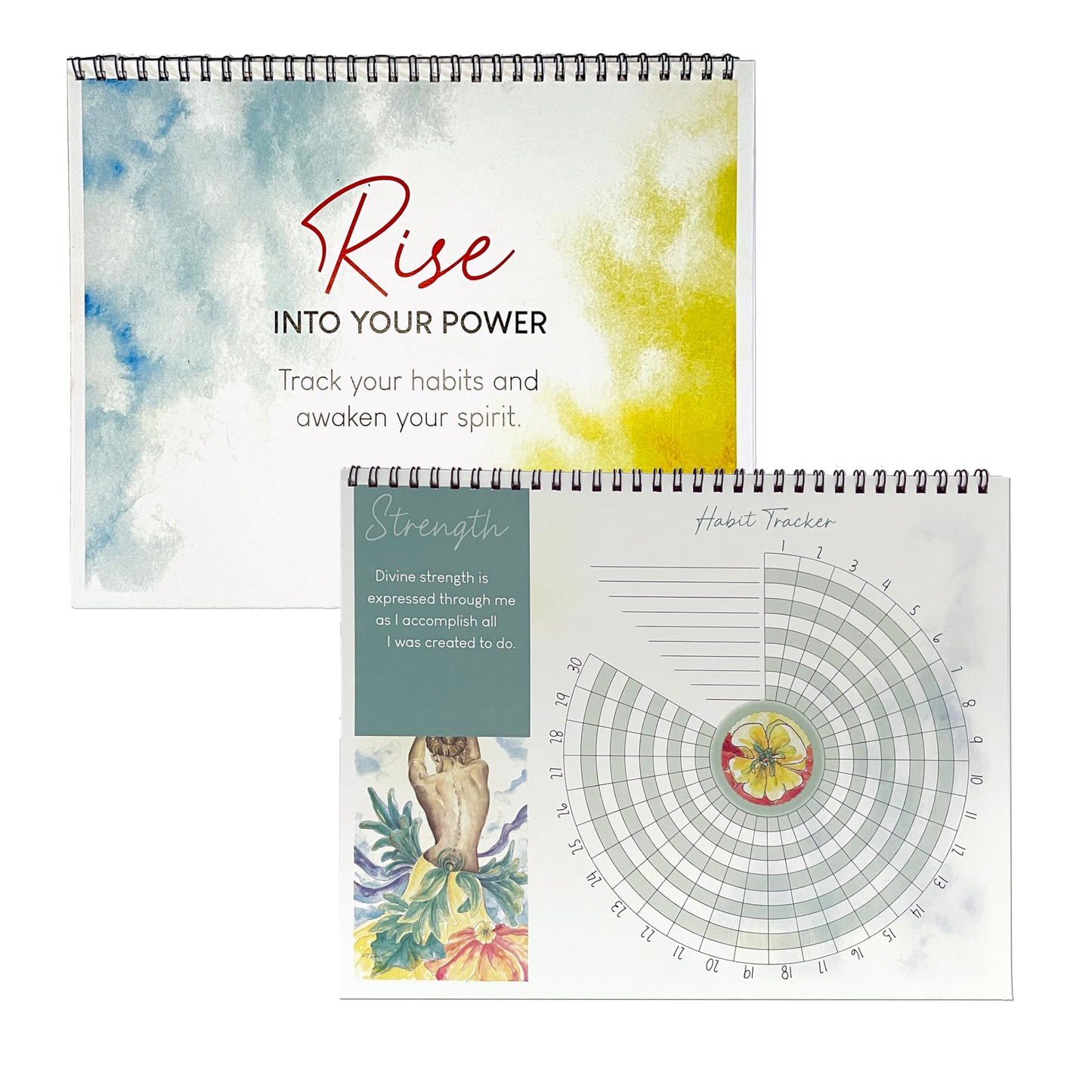 Rise Into Your Power Habit Tracker – 30-Day Undated Spiral Planner with Watercolor Art & Affirmations – Track Up to 10 Habits – Mindful Productivity Journal for Women – Self-Care & Wellness Gift