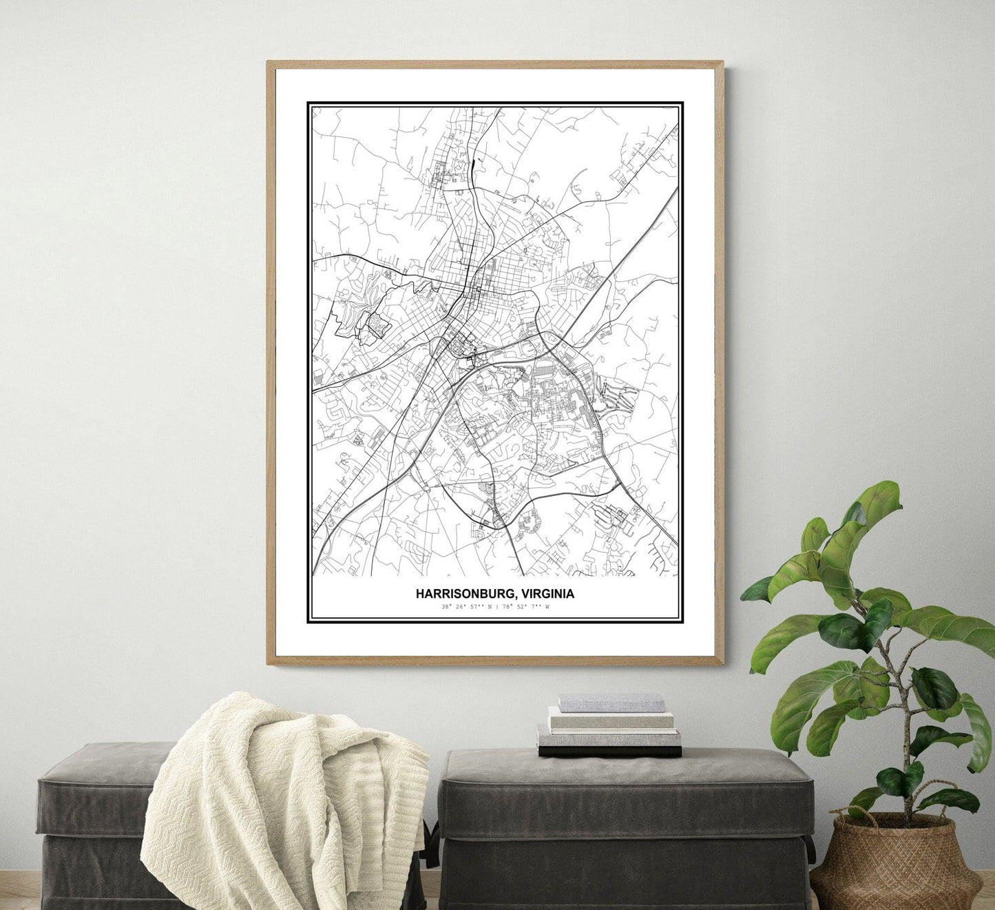 Susie Arts 11X14 Unframed Harrisonburg Virginia Wall Art Map Metropolitan City Road View Abstract Street Print Poster Decor Home Office sdm134
