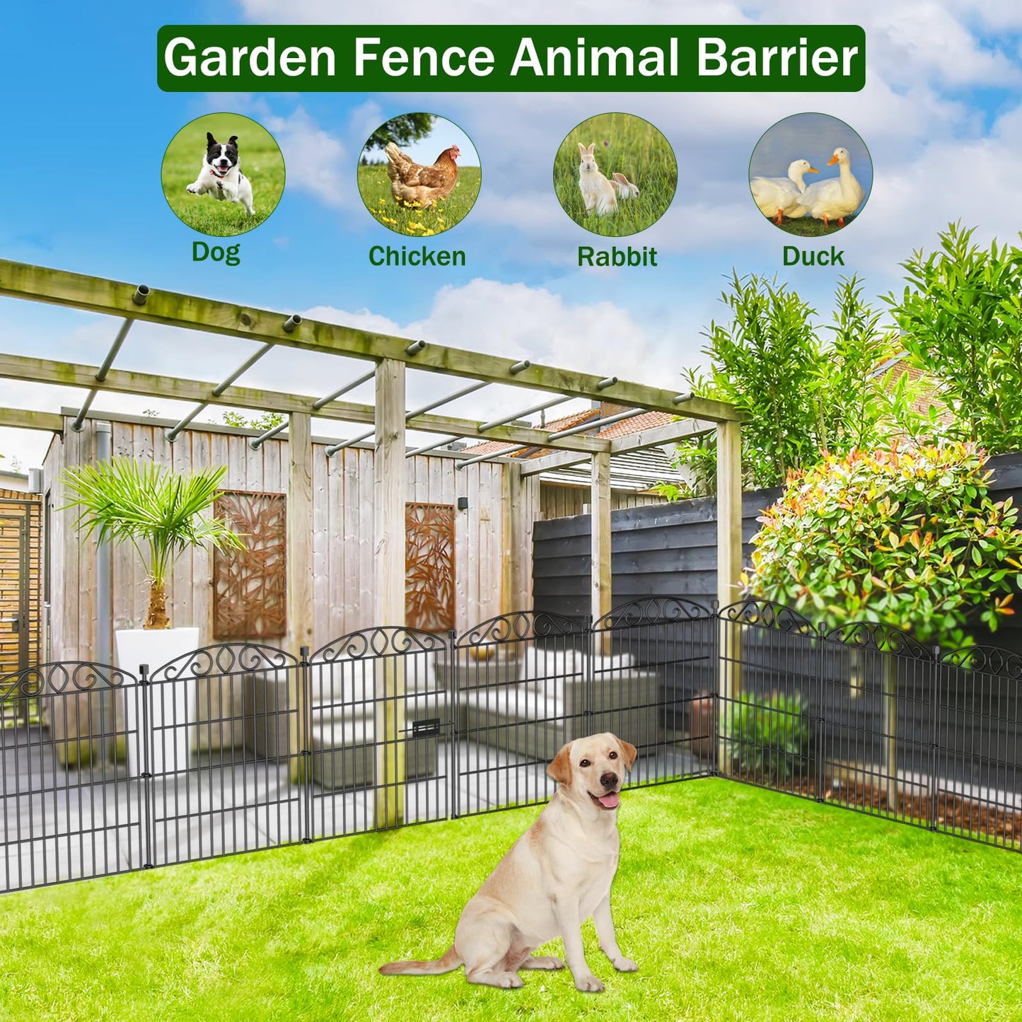 Garden Fence 12 Panel with Gate - 30in H x 23.6ft L, No Dig Rustproof Metal Tall Animal Barrier for Dogs Rabbits, Decorative Outdoor Border for Yard, Patio, and Flower Beds