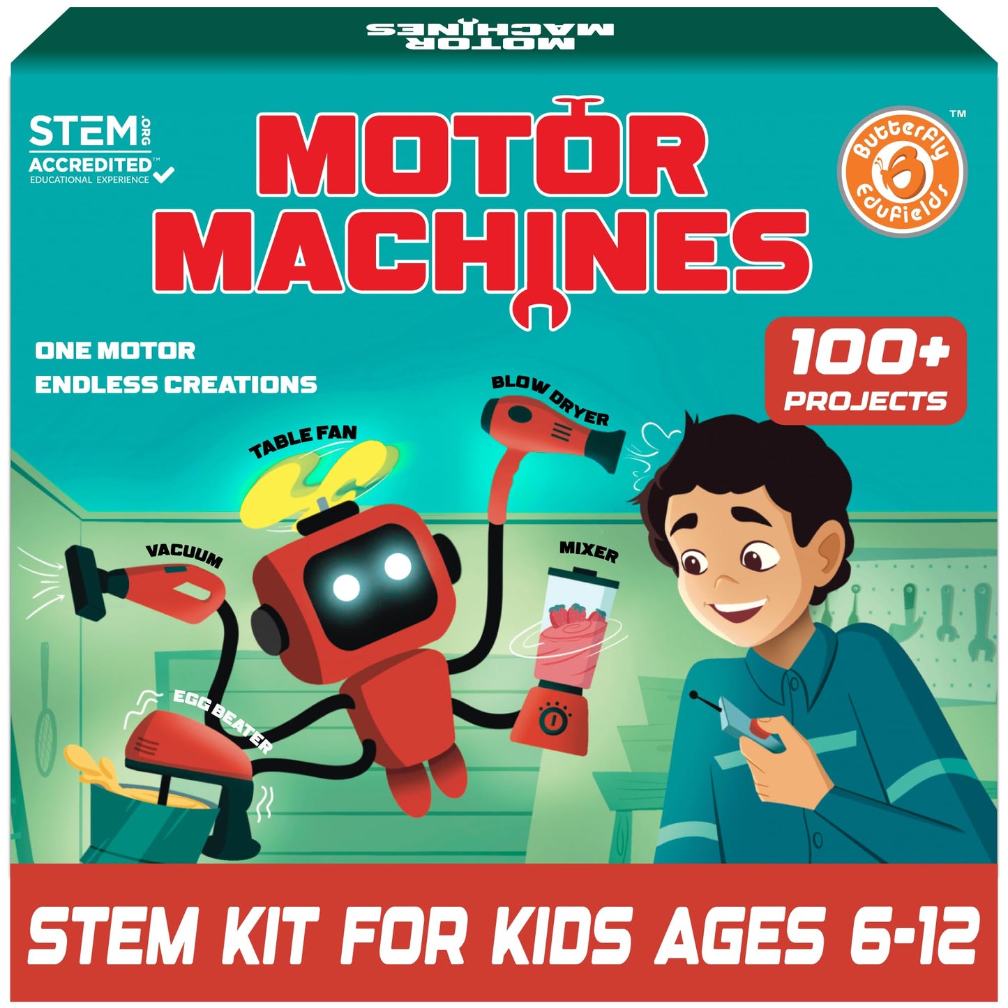 Butterfly EduFields 100+ STEM Toys for Ages 8-13 Boys Girls | STEM Projects kit for Kids 6 7 8 9 10 12 Years | Motor Machines - Robotics & Engineering Toys | Gifts for Smart Kids
