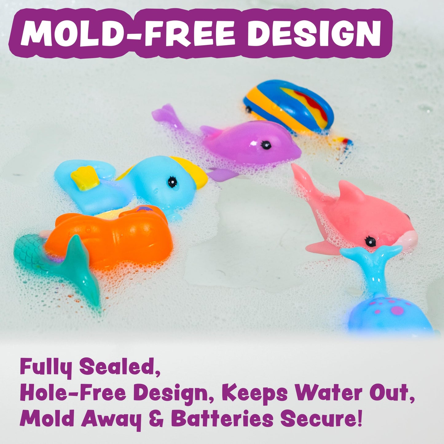 Tub Works® Mermaid Lagoon™ Light Up Bath Toys, 6 Pack | Water-Activated Light Up Toys Flash & Change Color | Easy-Grip Baby Girl & Toddler Bath Toys | Sensory Mermaid Toy Bathtub Toys with Bath Lights