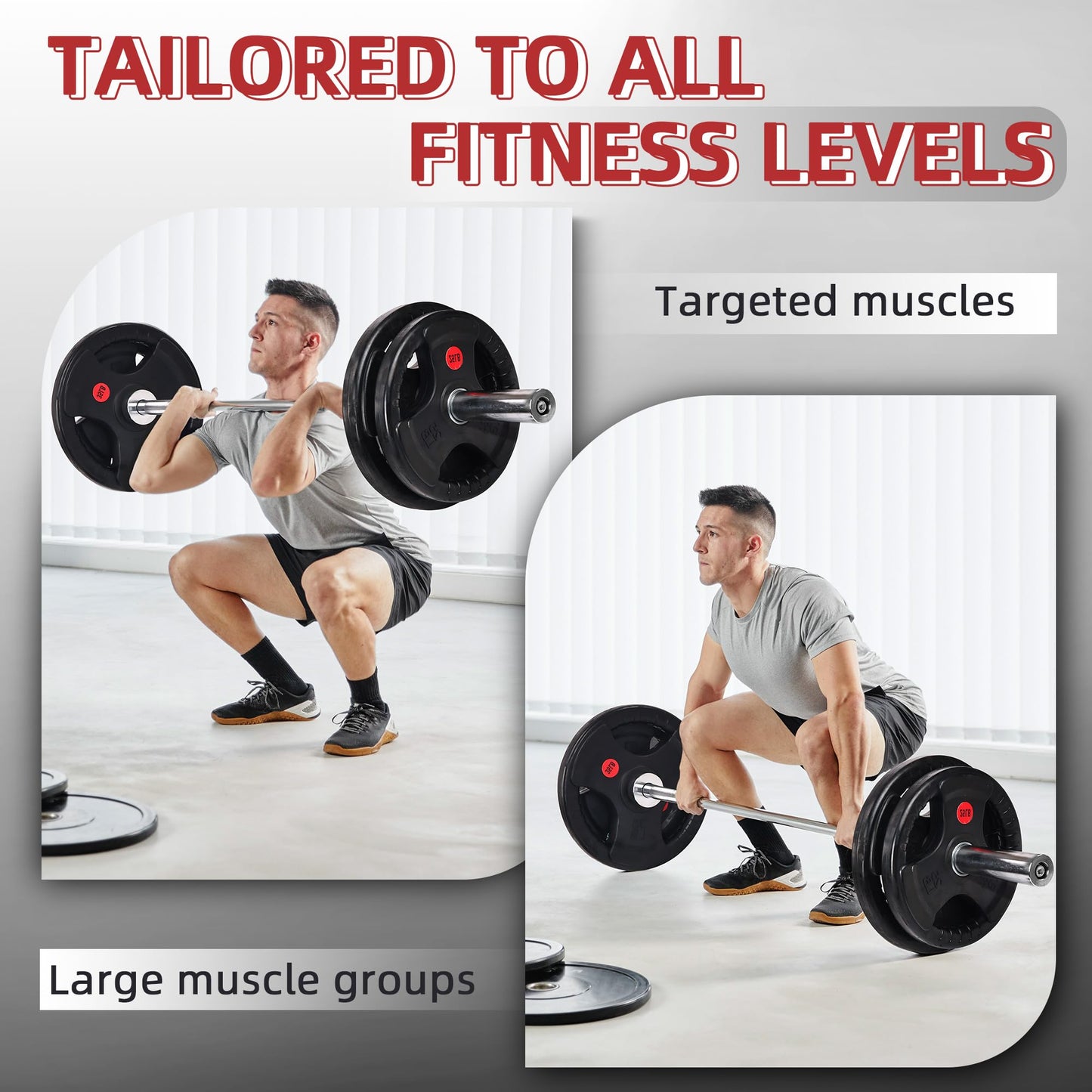 Fitvids 2 Inch Olympic Barbell Weight Plates Set, 35 LB(2.5-10 LB) Barbell Weight Set for Home Gym Strength Training, Rubber Coate Design