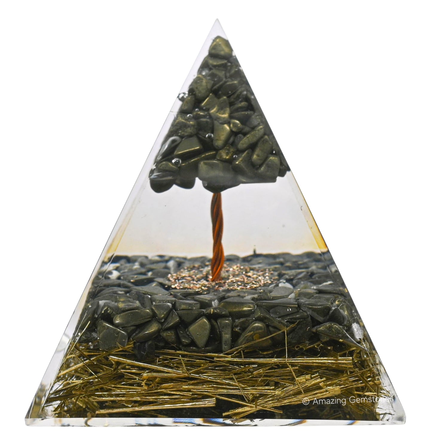 Amazing Gemstone Organite Orgone Pyramid Extra Large 105 MM - Orgone Energy Pyramid with Pyrite Crystals and Healing Stone - Orgonite Pyramids Crystals and Positive Energy