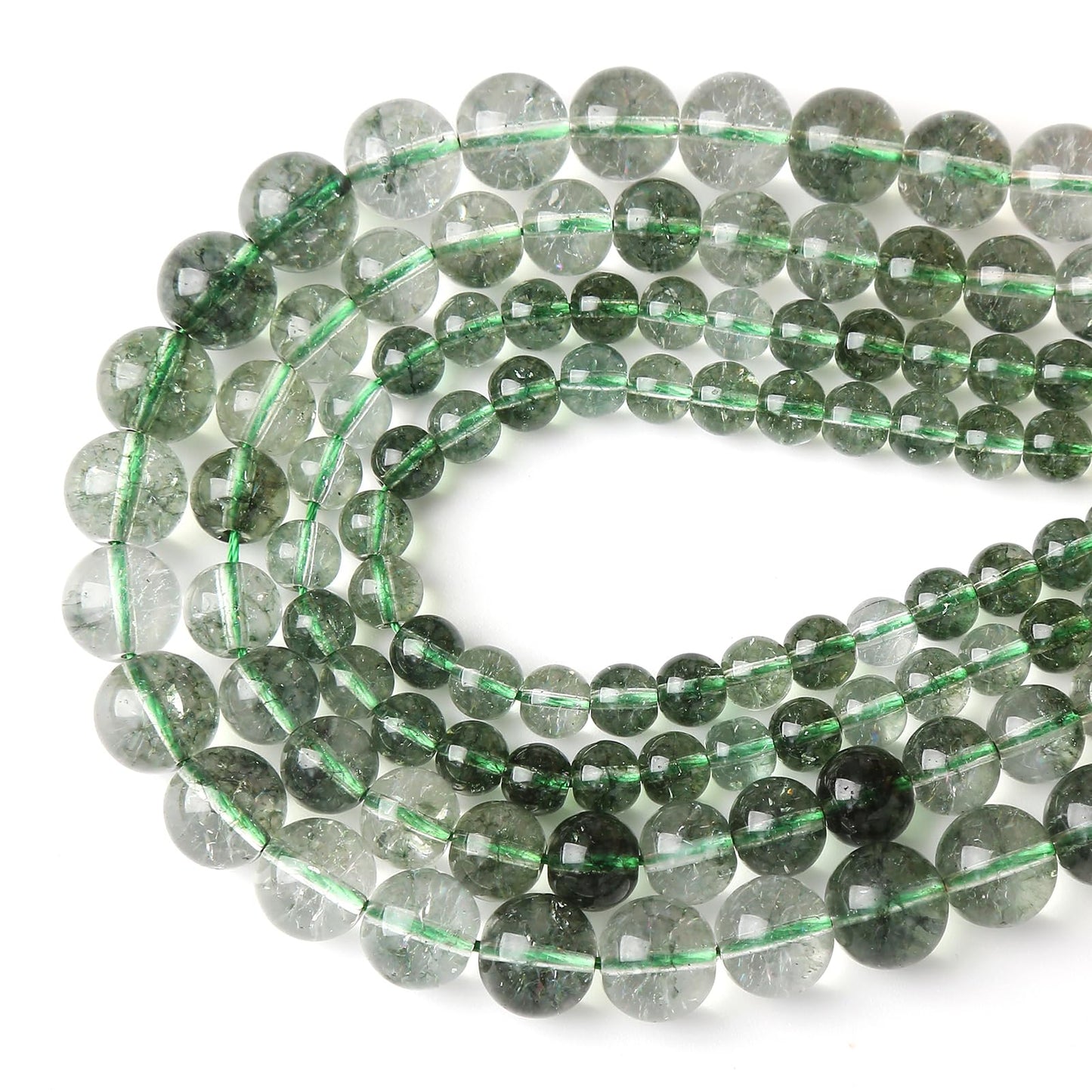 36PCS 10MM Green Crackle Phantom Ghost Crystal Beads for Jewelry Making DIY Bracelet Necklace Accessories 15" Energy Healing Power Stone Beads