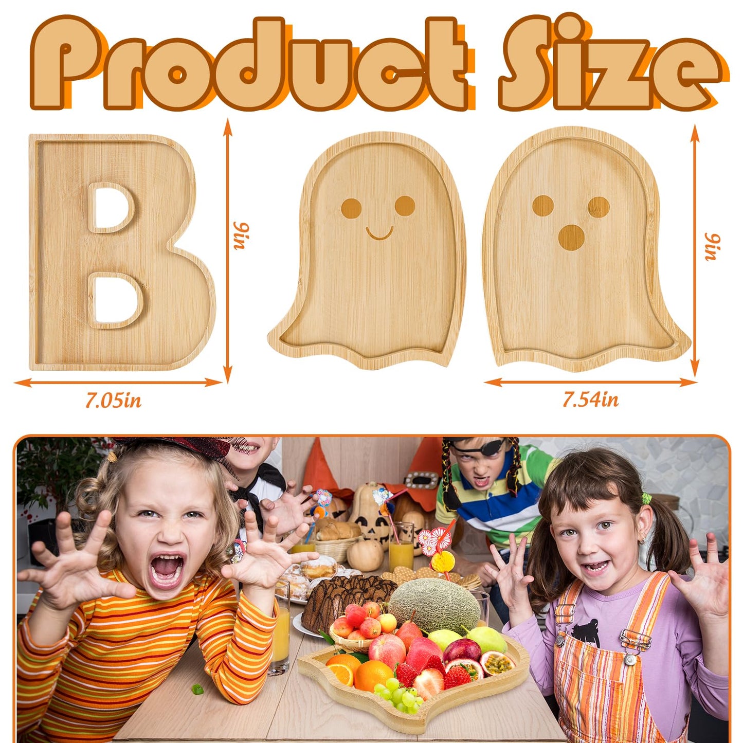 JarThenaAMCS 3 Pcs Halloween Charcuterie Board Cute Ghost Boo Wooden Cheese Platter Tray Appetizer Snack Party Serving Platters for Home Party Trick or Treat Supplies