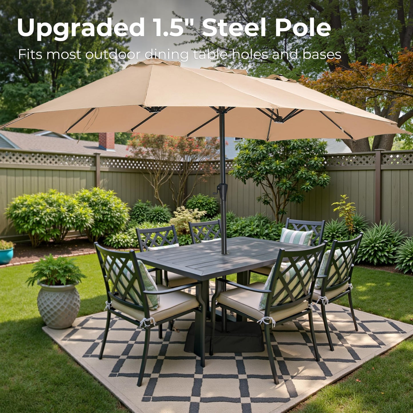 SUPERJARE 13FT Outdoor Patio Umbrella with Base Included, Double Sided Pool Umbrellas with Fade Resistant Canopy, Large Table Umbrella for Deck, Market, Backyard - Beige