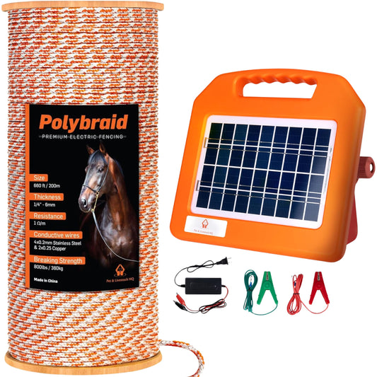 Pet & Livestock HQ - 660ft Electric Polybraid Fence with 30 Mile Charger - 2 Product Bundle