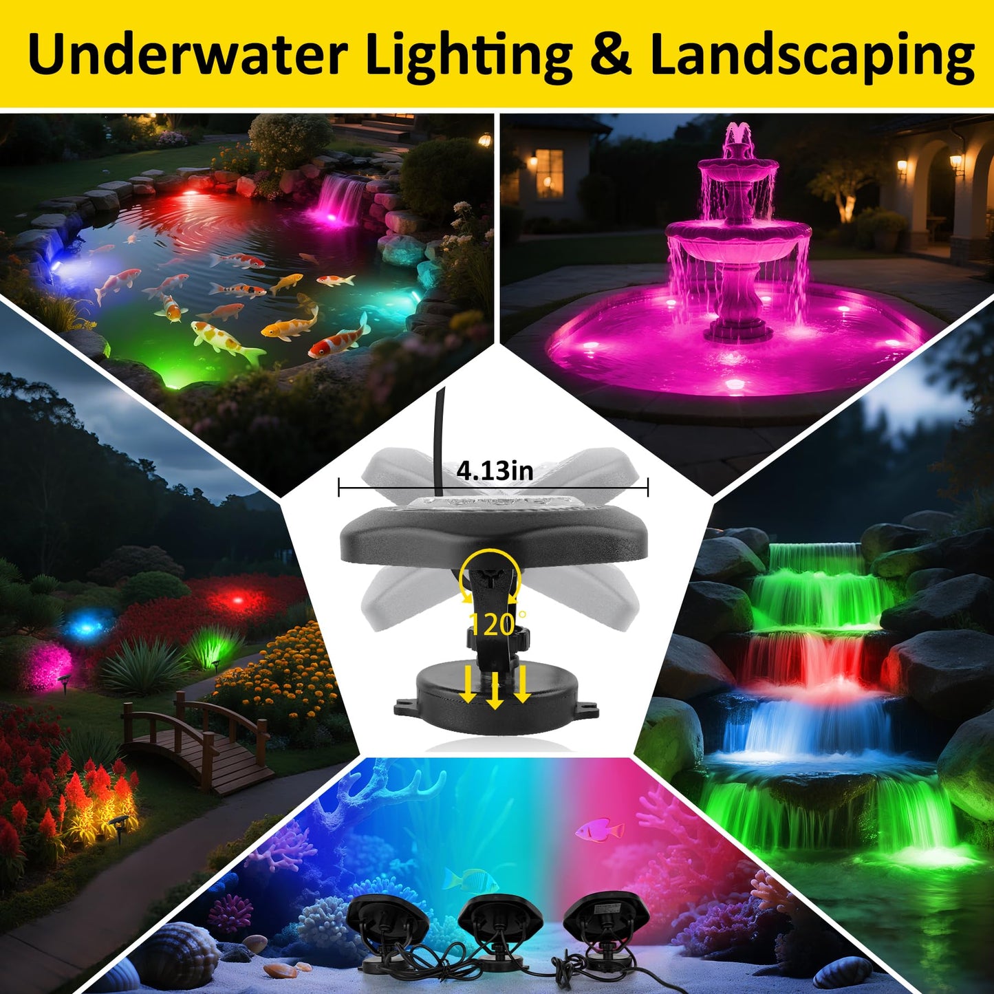 T-SUN Pond Lights LED Underwater – IP68 Waterproof Smart App & Remote Submersible Fountain Lights with 16 Million Colors Dimmable Timer for Outdoor Koi Pond Garden Waterfall Aquarium(Set of 8)