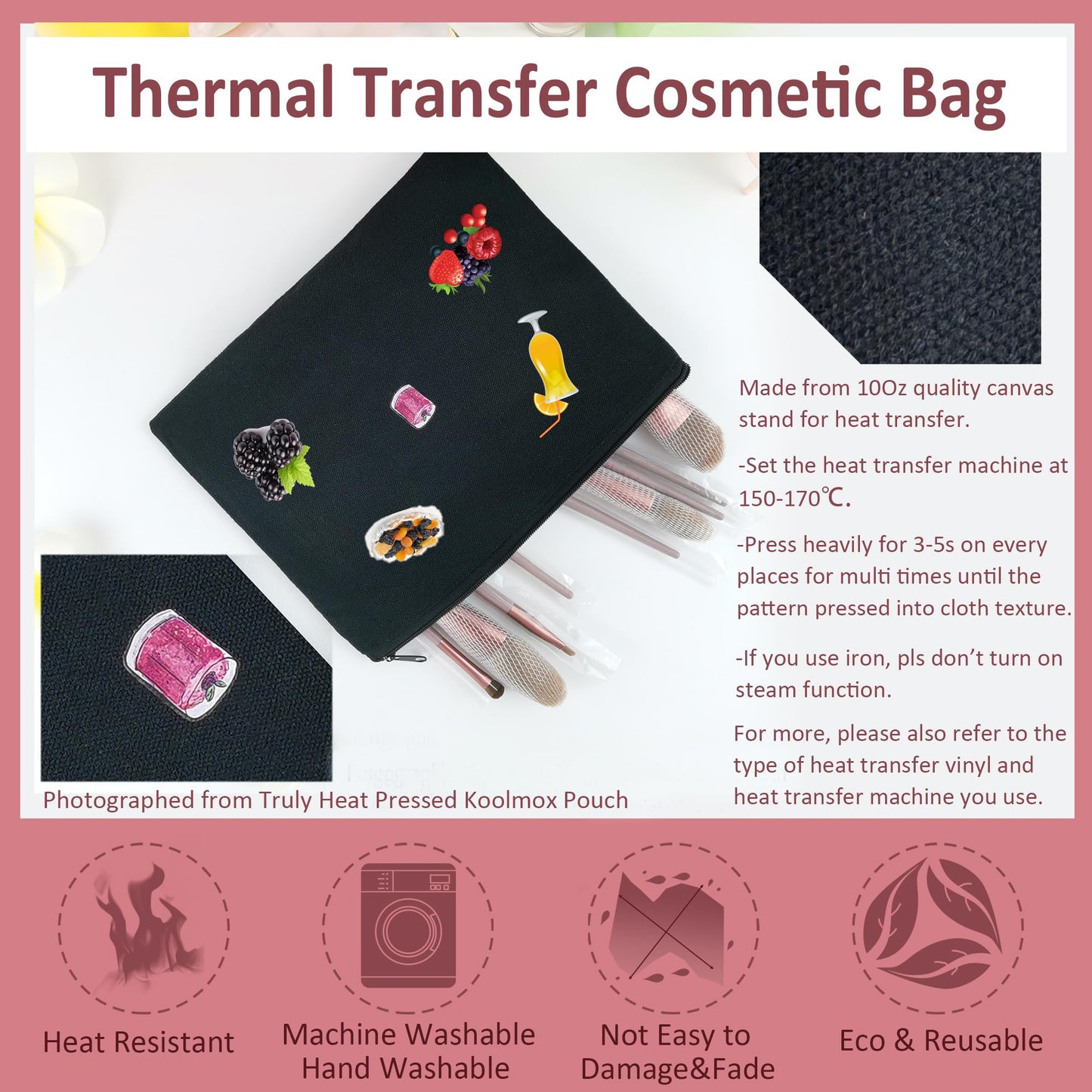 Koolmox 20 Pieces Bulk 9x7 Large Black Canvas Makeup Bags, DIY Canvas Pouch Cosmetic Pouches with Zipper for Gifts Craft Sublimation Heat Transfer Painting Patches Embroidery Travel Storage