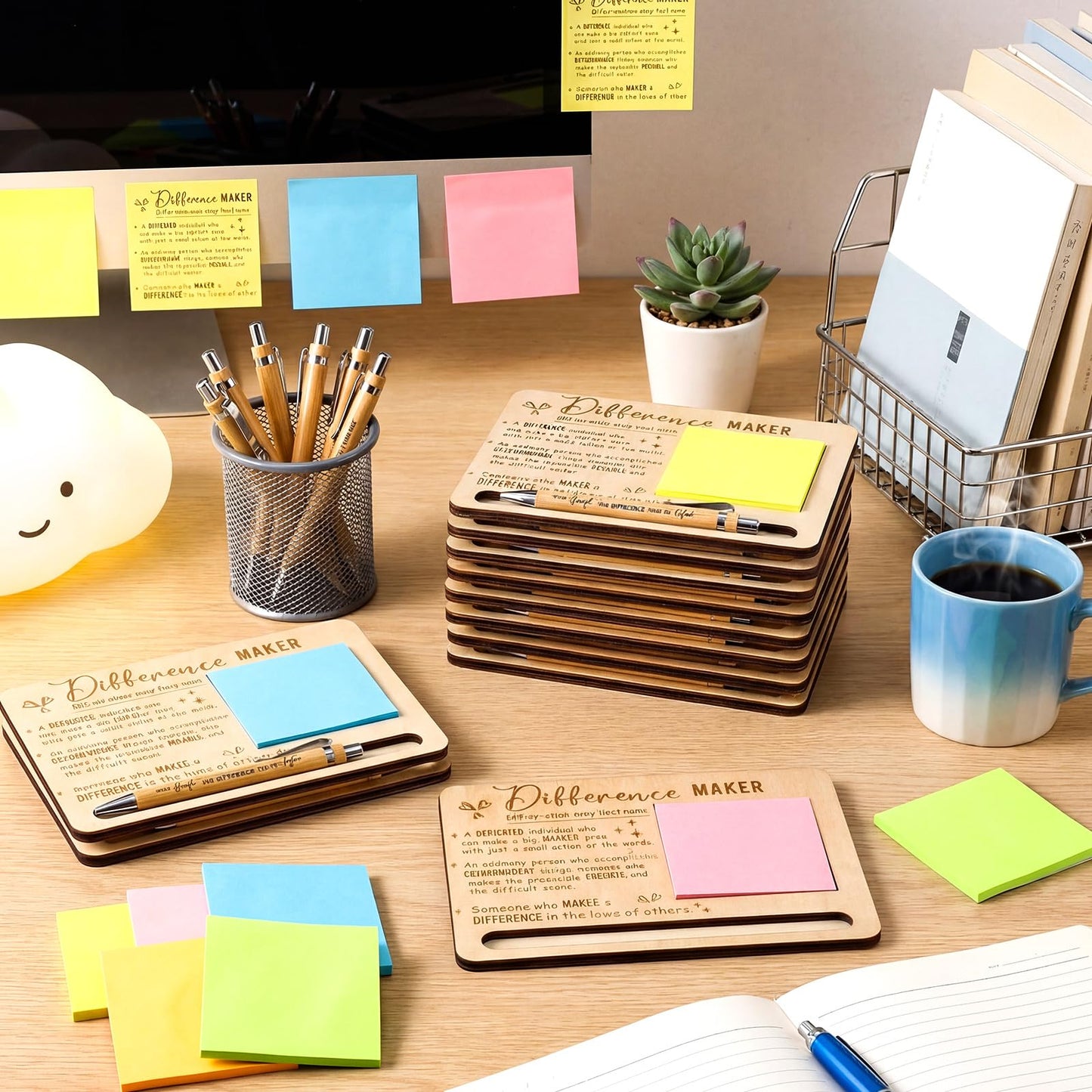 Kosiz 20 Set Difference Maker 2026 Graduation Appreciation Gifts Bulk for Employee Coworkers Wooden Sticky Note Holder Set Thank You Gifts for Graduation Teachers Nurse Friends