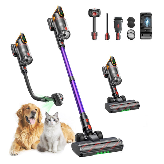 Cordless Vacuum Cleaner 55KPa 650W 70Mins Stick Vacuum Cleaners for Home with Pet Brush, 3.3Ft Hose, Wall Mount Charging, Auto Mode, Touchscreen, Self-Standing Vacuum for Pet Hair/Carpet/Car, Ultra10