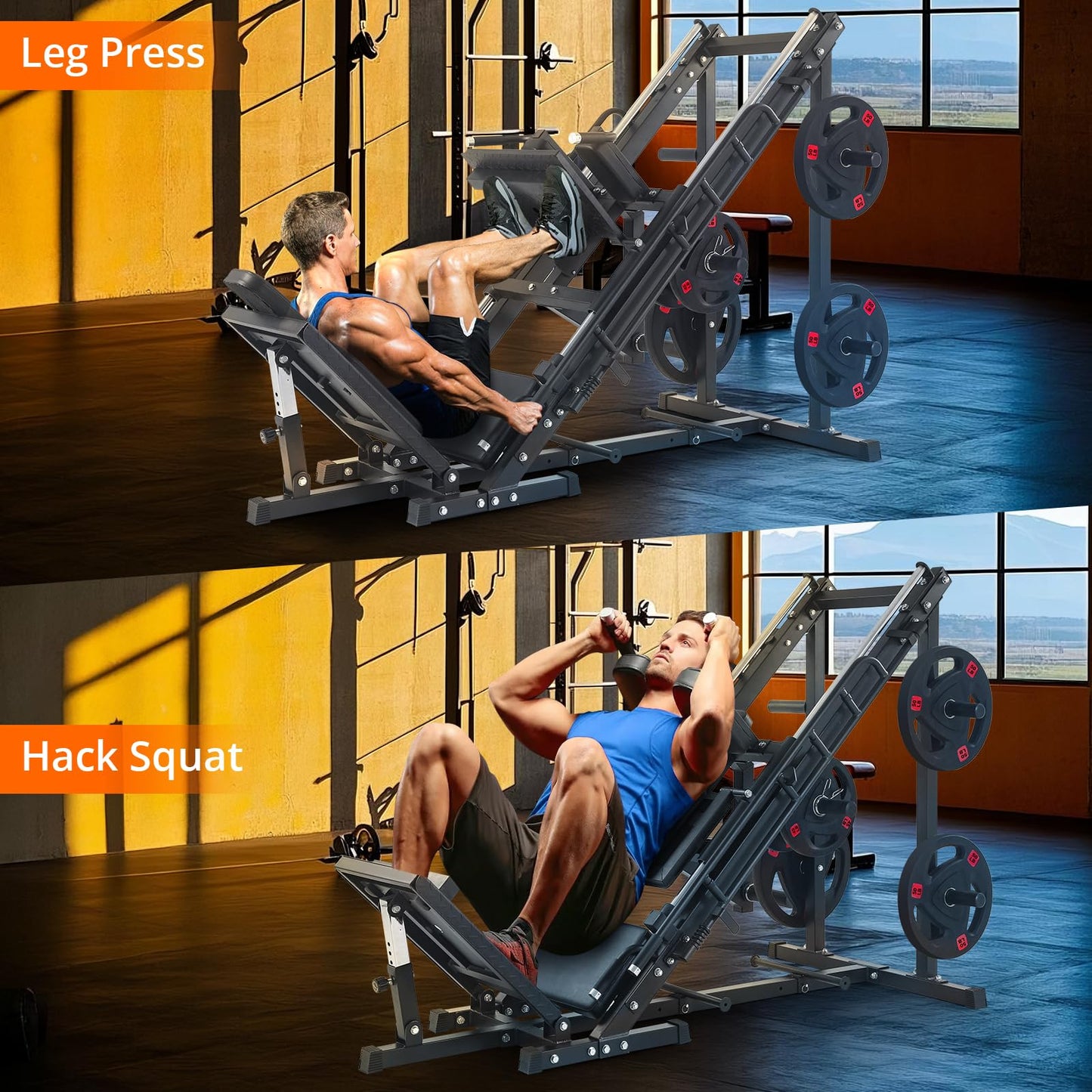 Leg Press Hack Squat Machine, Adjustable Leg Press Machine for Home Gym with Linear Bearing, Specialty Hack Squat Machine for Full Lower Body Workout with Weight Storage Posts