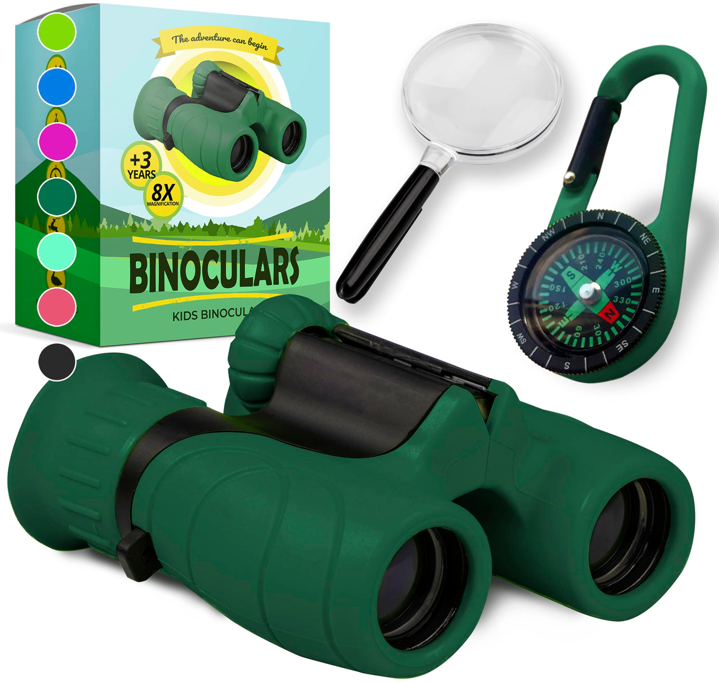 Binoculars for Kids – Perfect Toy for Little Boys and Girls – Extensive Set Incl. Magnifying Glass & Compass – Powerful Magnification 8X21 – 3 to 12 Year Old Kids for Toddler