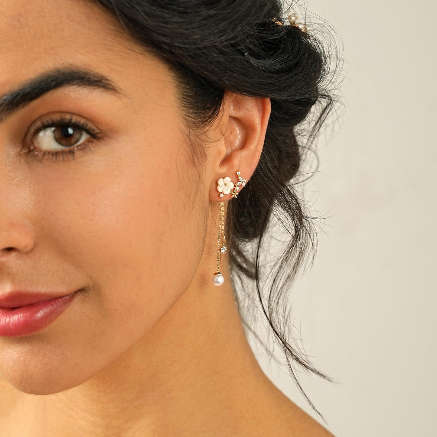 Pearl Earrings for Women, 14k Gold Plated Trendy Diamond Pearl Drop Earrings Hypoallergenic Dainty Bridal Gifts Wedding jewelry for Women