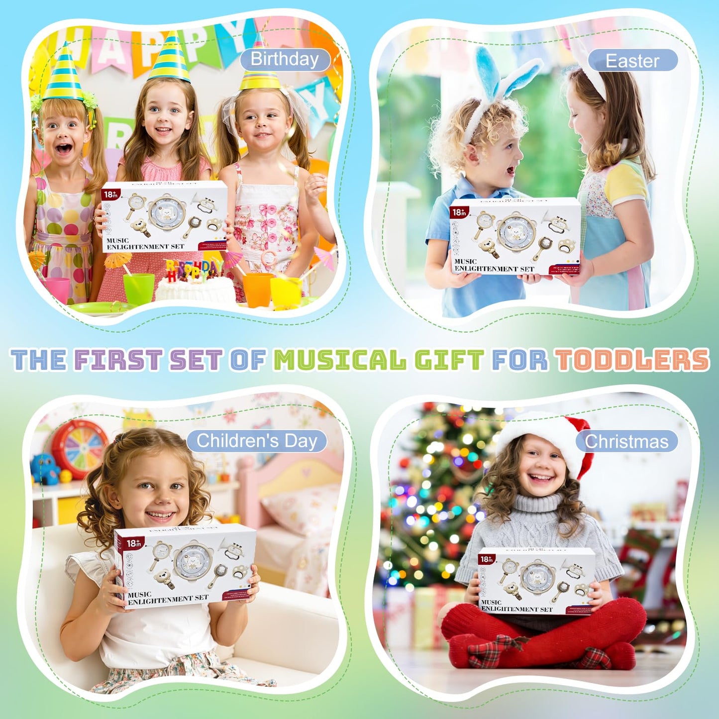 Baby Musical Toys for Toddlers 1-3: 6pcs Montessori Kids Musical Instruments Infant Baby Teething Toy with Rattle & Tambourine for Preschool Learning Birthday for Boys Girls