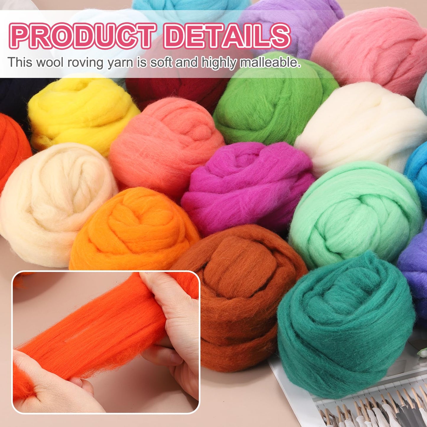 MECCANIXITY Wool Roving Yarn Soft Felting Wool 120g/4.23oz Pure Chunky Roving Yarn for Needle Felting Knitting Blanket Spinning Weaving Art DIY Craft White