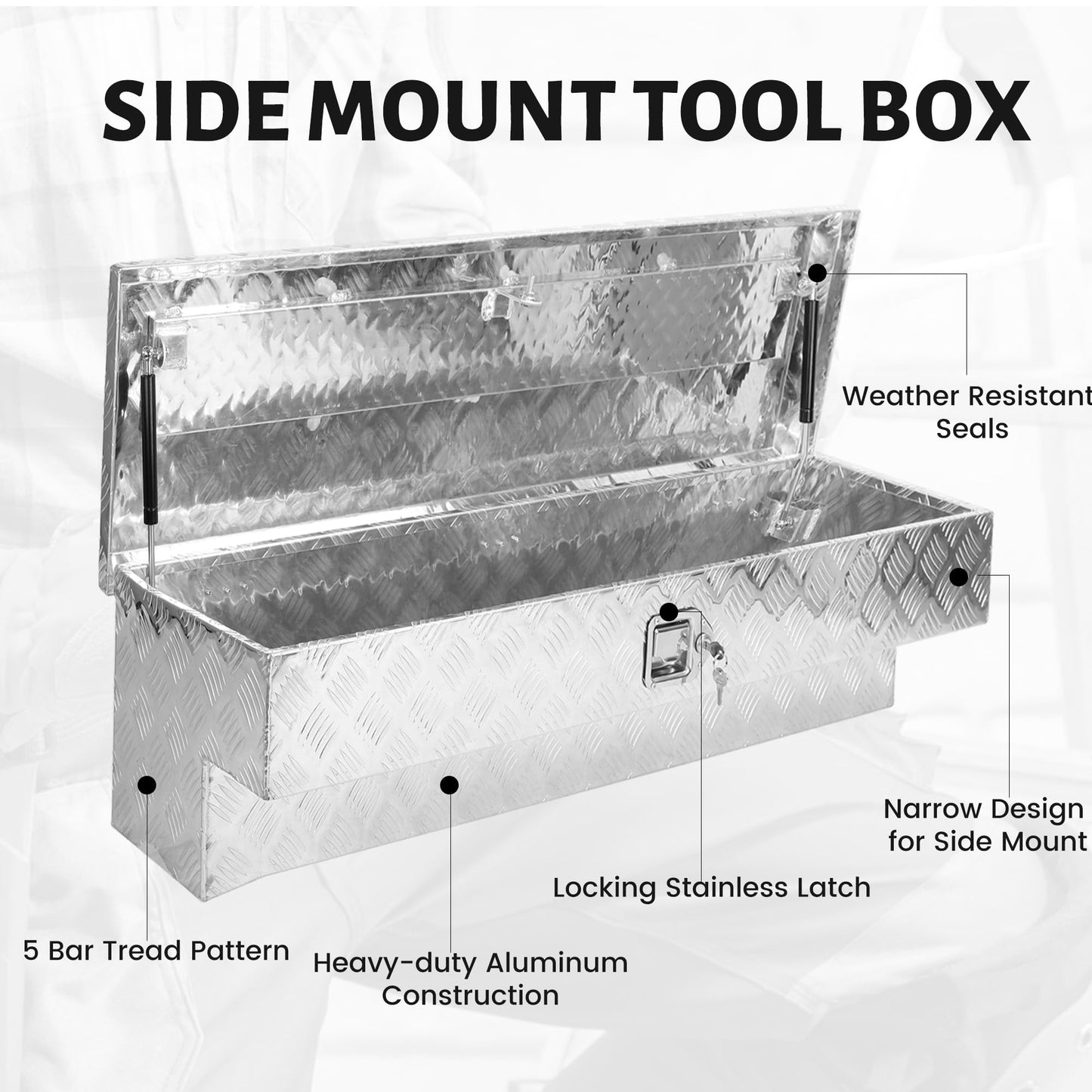 Vigorighter 48 Inch Side Mount Truck Tool Box, 48"X13"X12.5" Aluminum Pickup Truck Bed Tool Box Storage Toolbox, Silver