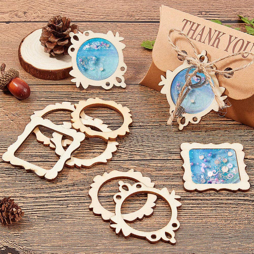 LiQunSweet 100-Pieces 48~64mm Undyed Wood Photo Frame Pendants Wooden Cutout Unfinished Necklace Earrings Charms Mixed Shape for Jewelry Making DIY Craft