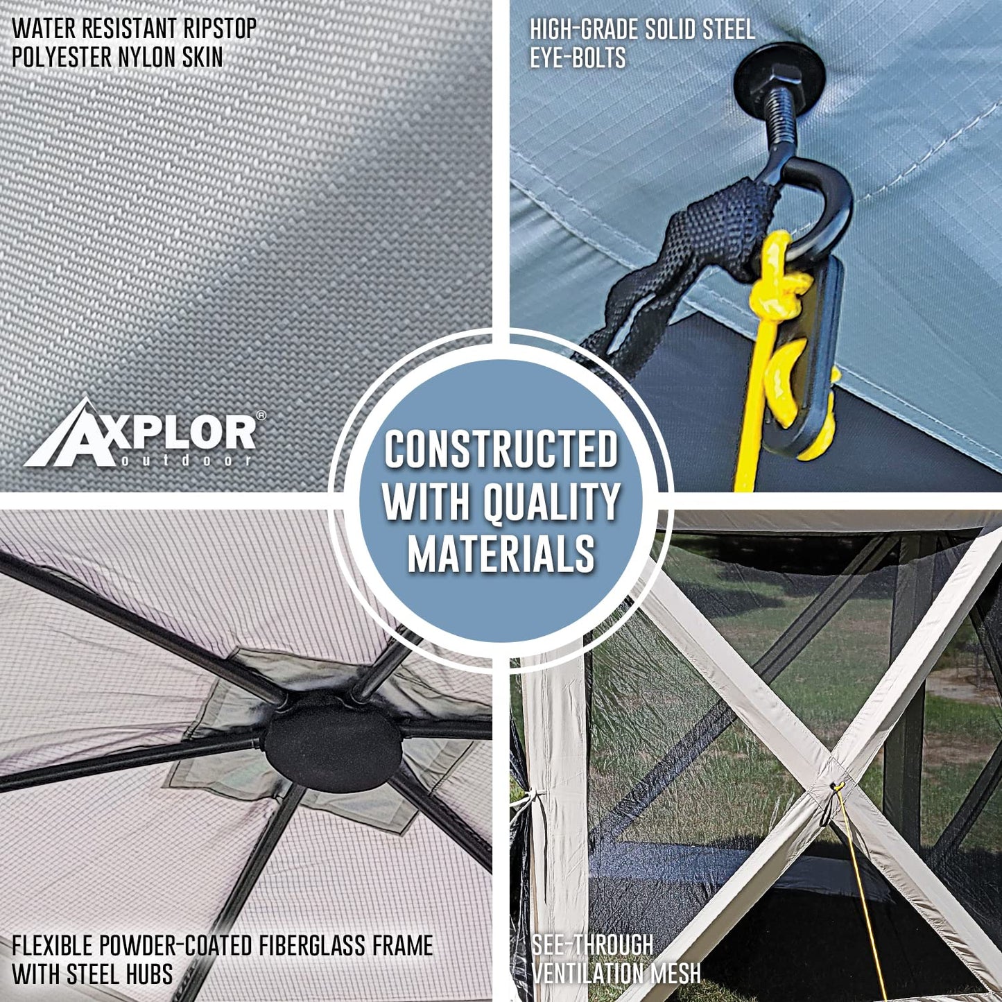 AxplorOutdoor Pop Up Canopy Screen Tent 10x10 | Camping Gazebo | Portable Outdoor Screened Room | Standing Height 5-Sided Camper with Carry Bag