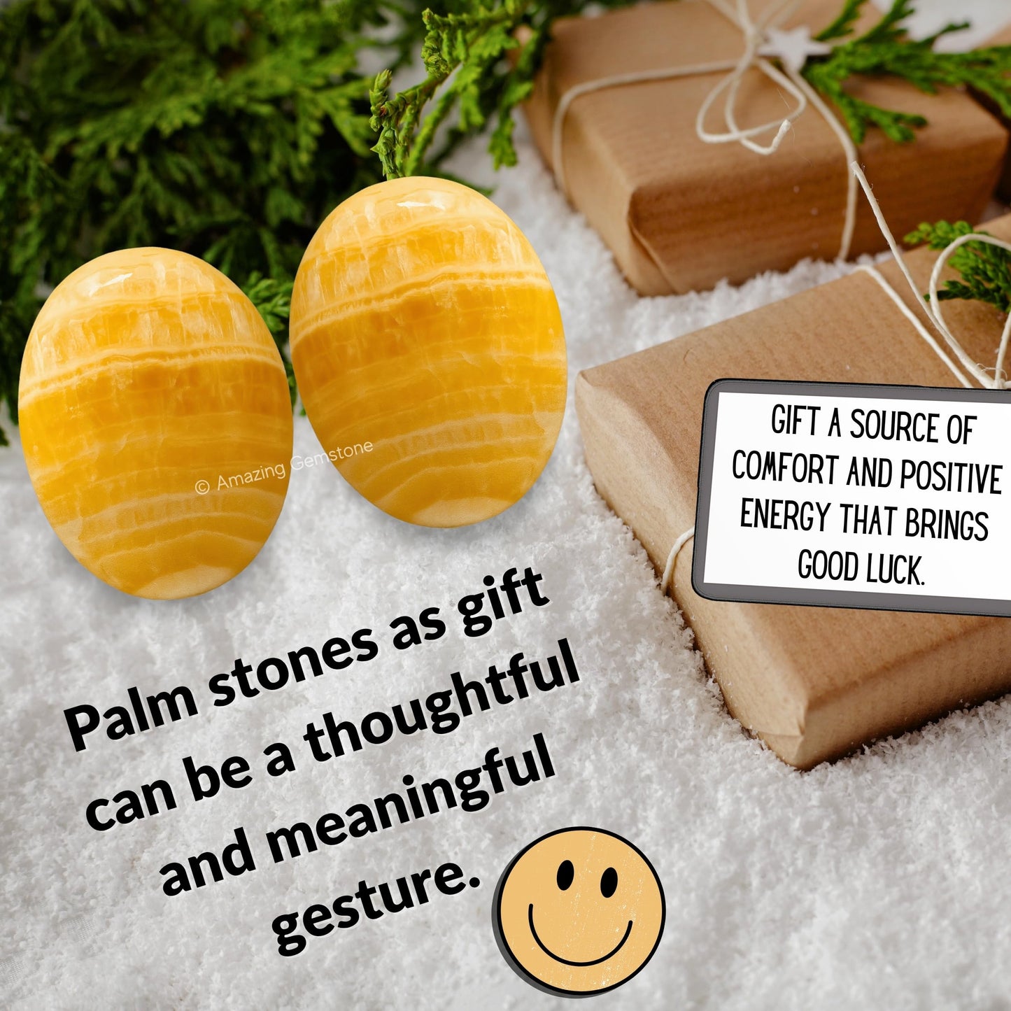 Yellow Calcite Crystals and Healing Stones - Large Palm Stone Crystals Piedra - Crystal for Good Luck, Positive Energy, Meditation - Unique Stocking Stuffers and Birthday Gifts for Women, Men