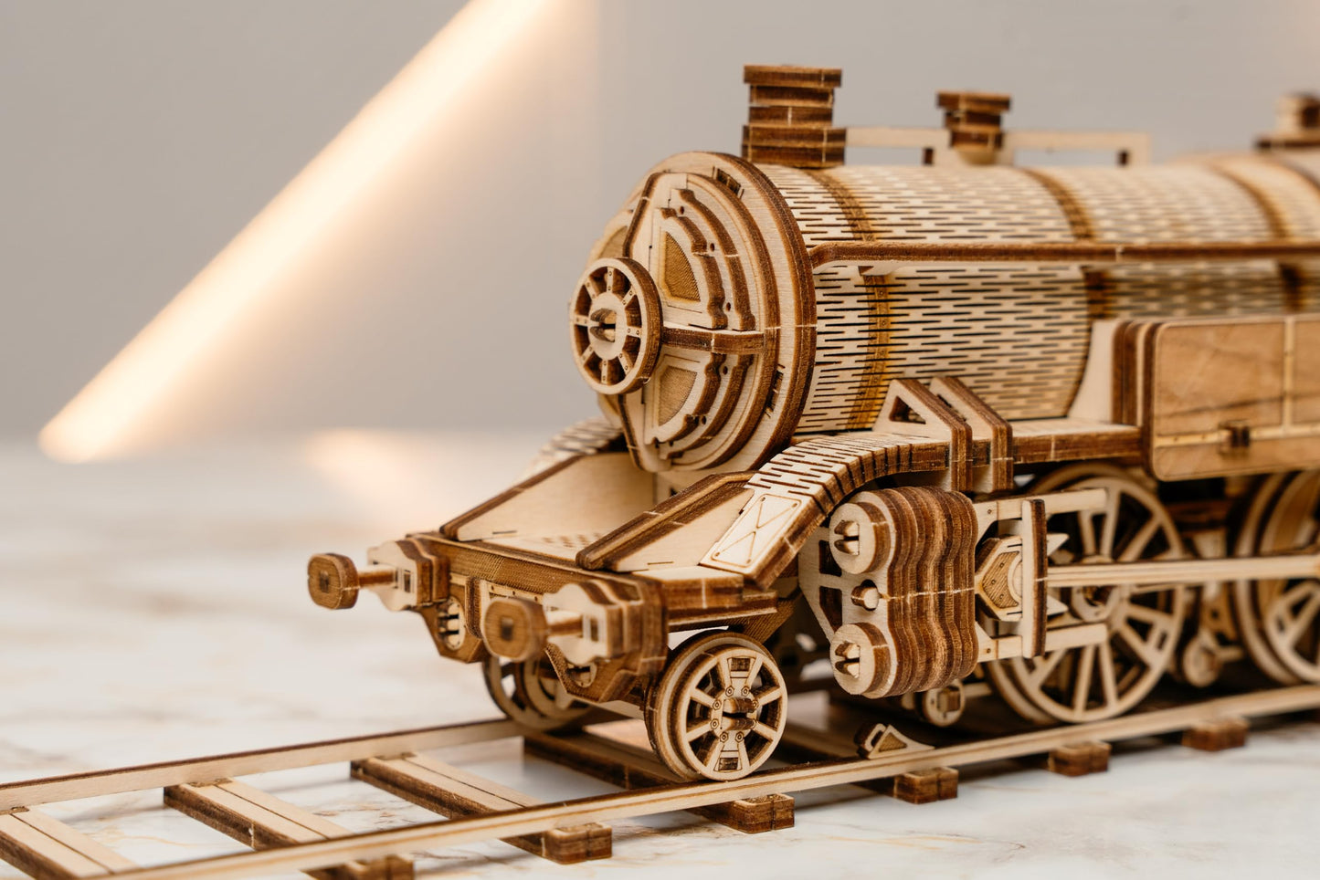 Wood Trick Grand Traveler 246 Wooden Train Set w/Railway - Rides up to 20ft - 16x4″ - Locomotive Model Kit - 3D Wooden Puzzles for Adults to Build - Engineering DIY Models for Adults to Build