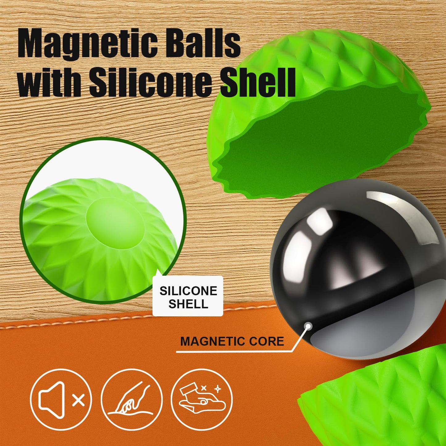 Silicone Magnetic Balls, Fidget Toys, 12-Pack Stress Relief Toys for Adults, Teens, Sensory Toy for Fingers Hands, Quiet Office Desk Toys with Textures, Magnet Fidget Fun Gift (2 Pack(Green+Red))