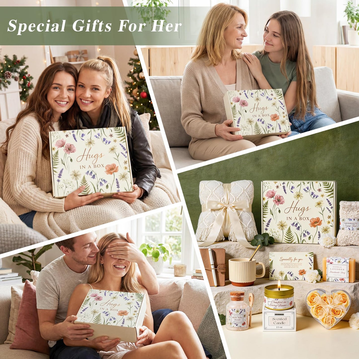 GIFTINBOX Gift Baskets for Women Spa, Self Care Package with Rose Flower, Soft Blanket & Socks, Birthday Gifts, Get Well Sympathy Gift for Mom Wife Sister