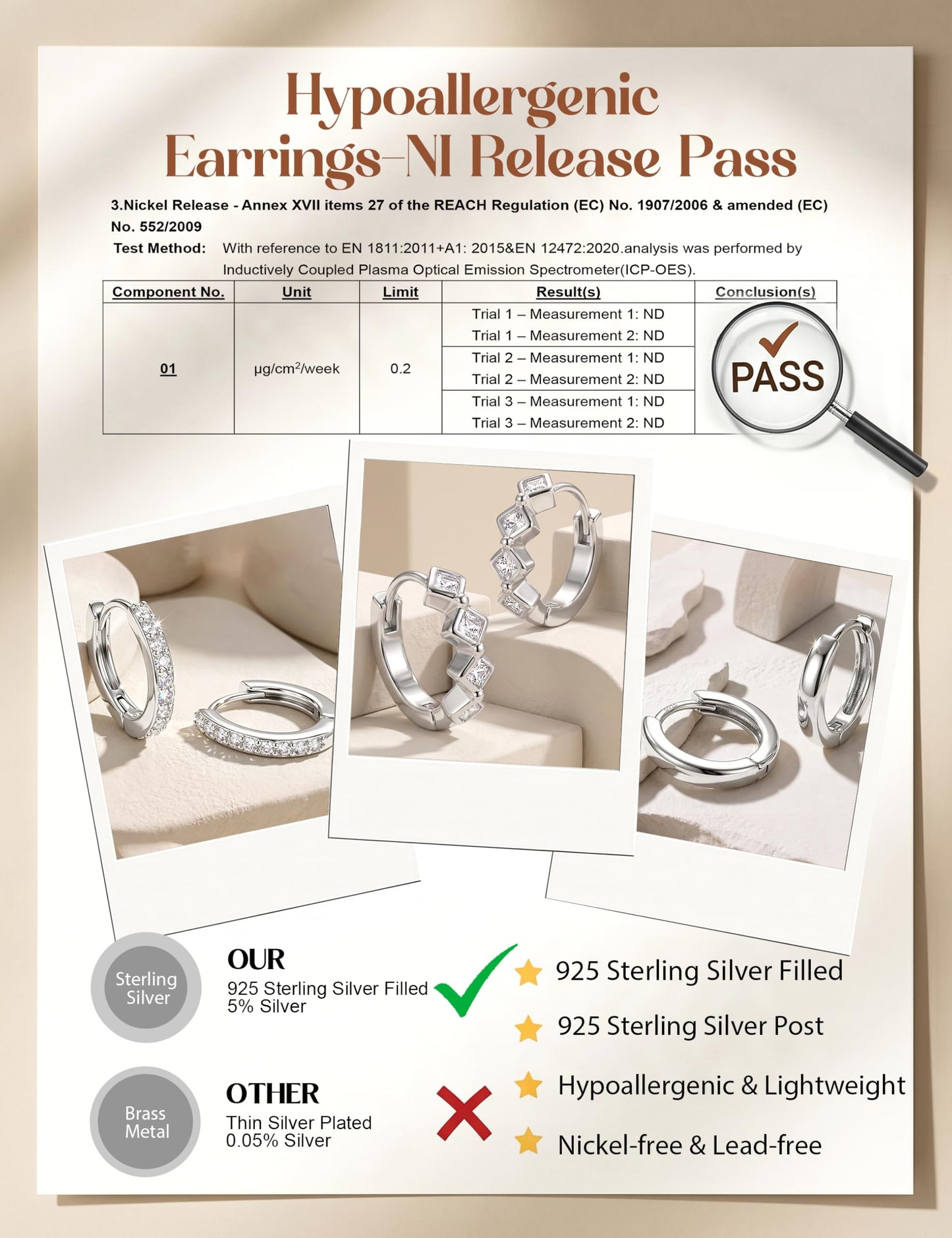 MILACOLATO 3Pairs 925 Sterling Silver Earrings for Women, Sterling Silver Filled Small Huggie Hoop Earrings Sets for Multiple Piercing Hypoallergenic, CZ Cartilage Earrings Stacks Trendy Earrings, K