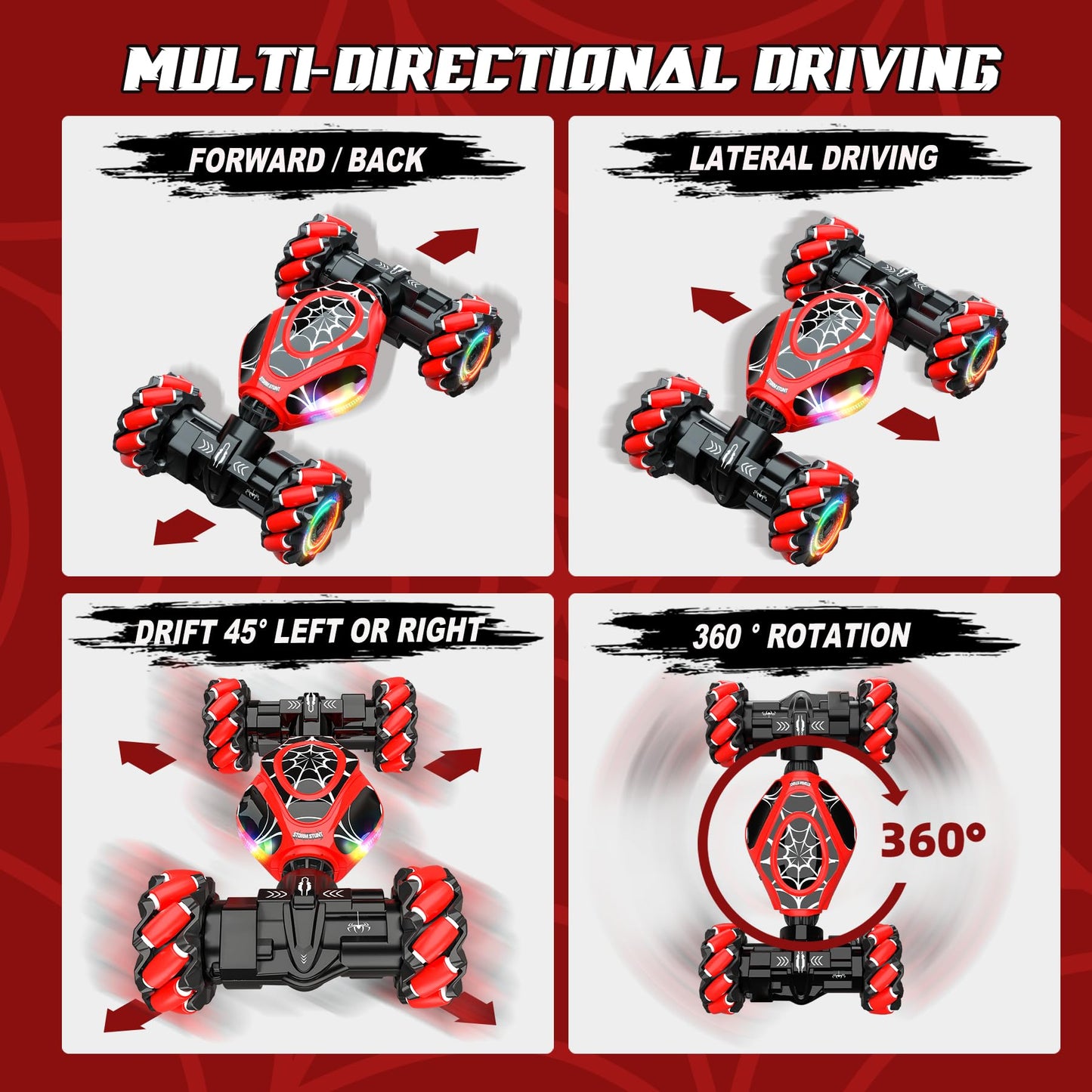 XUERENTECH Spider Remote Control Car Gesture Sensing Hand Controlled Stunt Car, 4WD Drift Twist Off-Road Vehicle with Light Music, Birthday Xmas Gifts Suitable for Boys and Girls