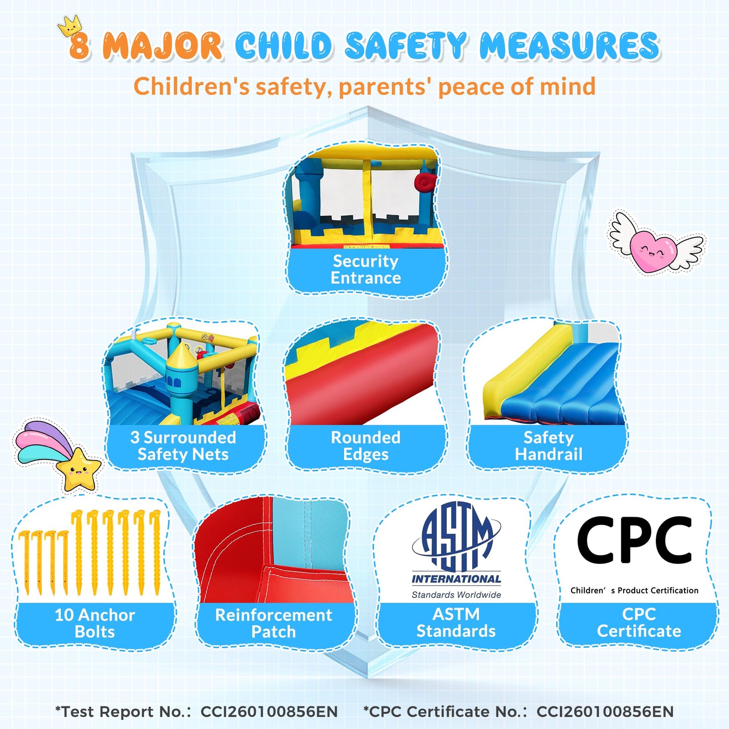 Sibefiy Bounce House, 6-in-1 Play Mode Inflatable Bounce House for Kids, High Elasticity Bouncy House with 480W Blower, Bouncy Castle with Wide Slide for Christmas, Birthday Parties