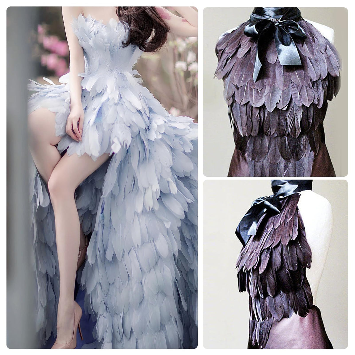 MAOFENG 2 Yards Natural Goose Feathers Trim Sewing Fringe Fashion Dress Sewing 6-8inch for DIY Handicrafts Costumes Decoration,Red