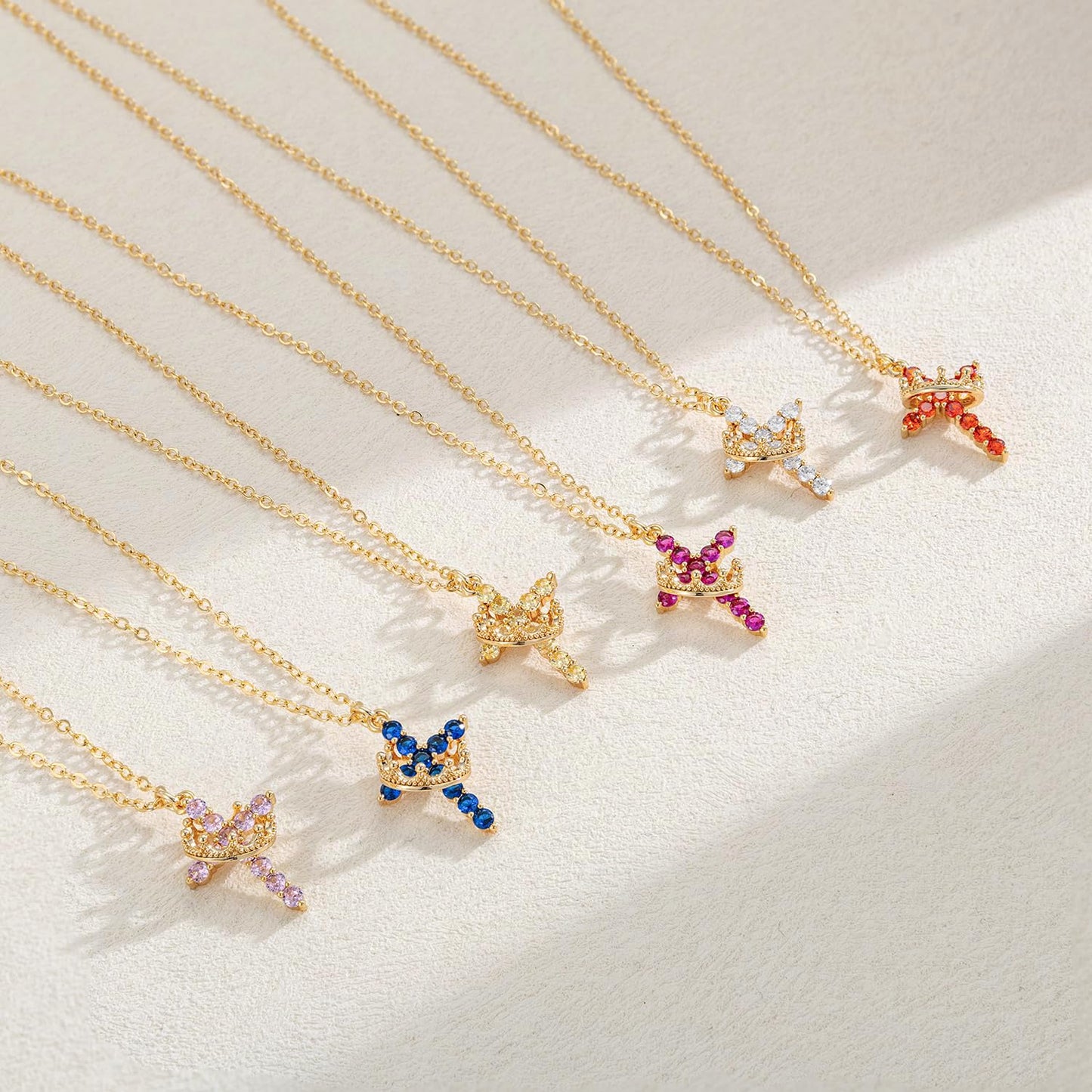 Robaice Birthstone Crown Cross Necklace for Women, Gold-Plated Christian Faith Necklace, Cross Jewelry Gift for Women, July Red Ruby Gift